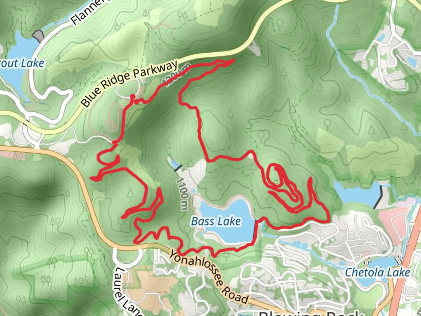 An image depicting the trail Duncan Road, The Maze and Bass Lake Loop and its surrounding area.