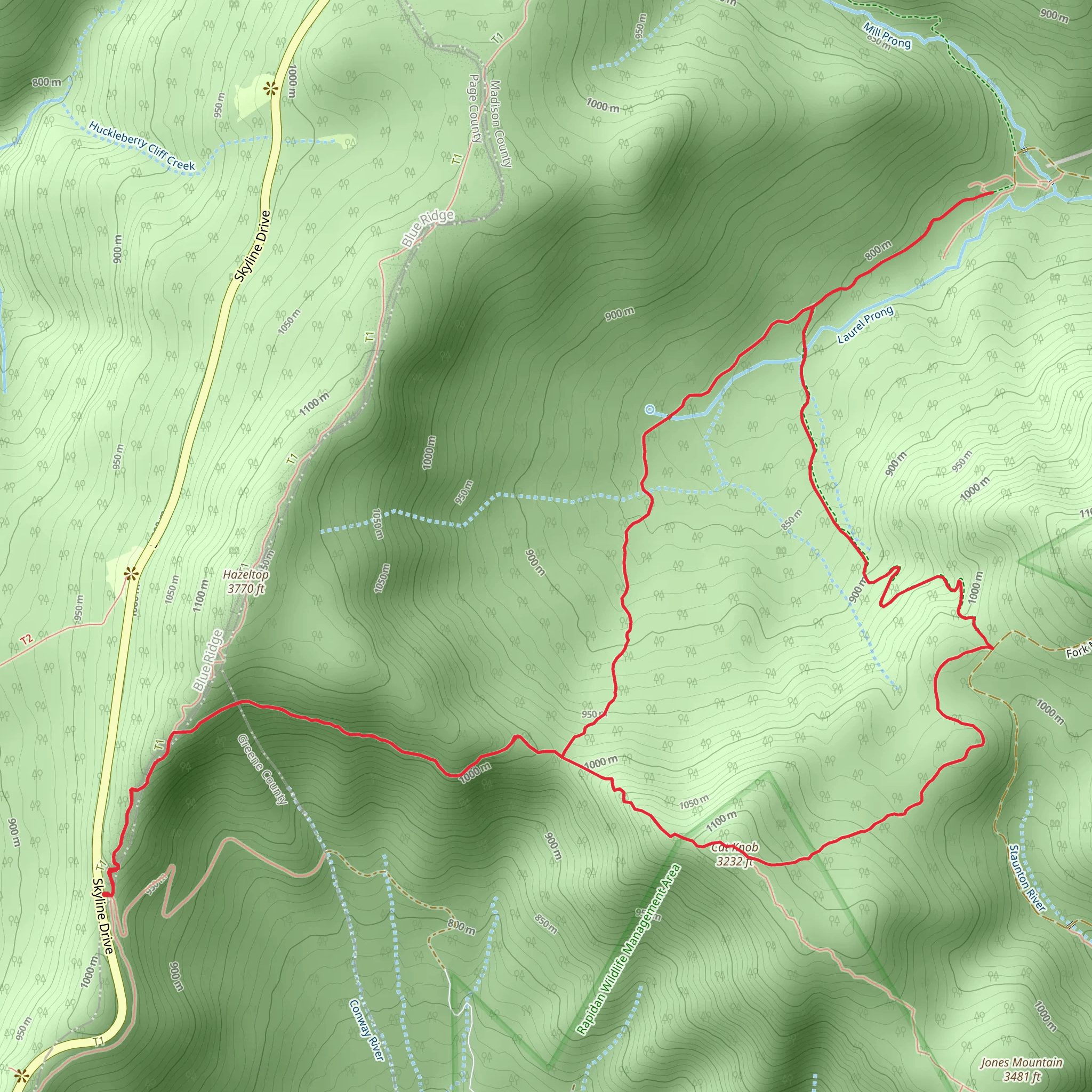Laurel Prong, Cat Knob and Fork Mountain Loop Trail mobile static map