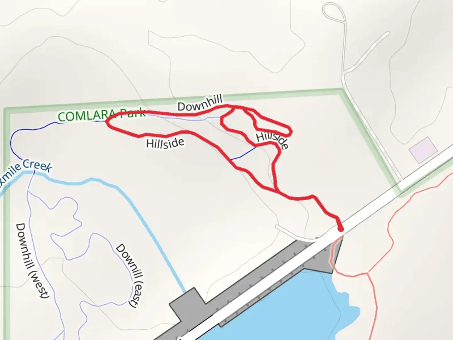 An image depicting the trail Hillside Loop and its surrounding area.