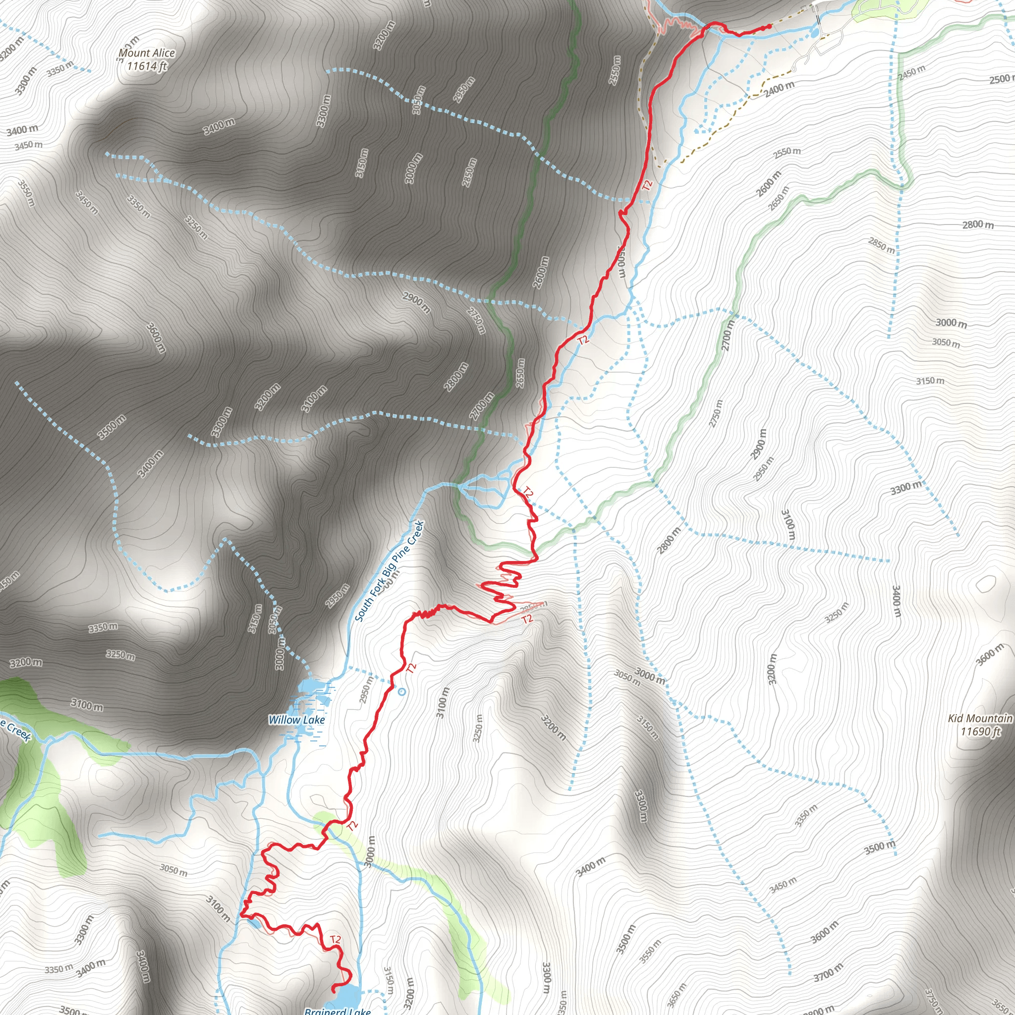 South Fork Big Pine Creek to Brainerd Lake mobile static map