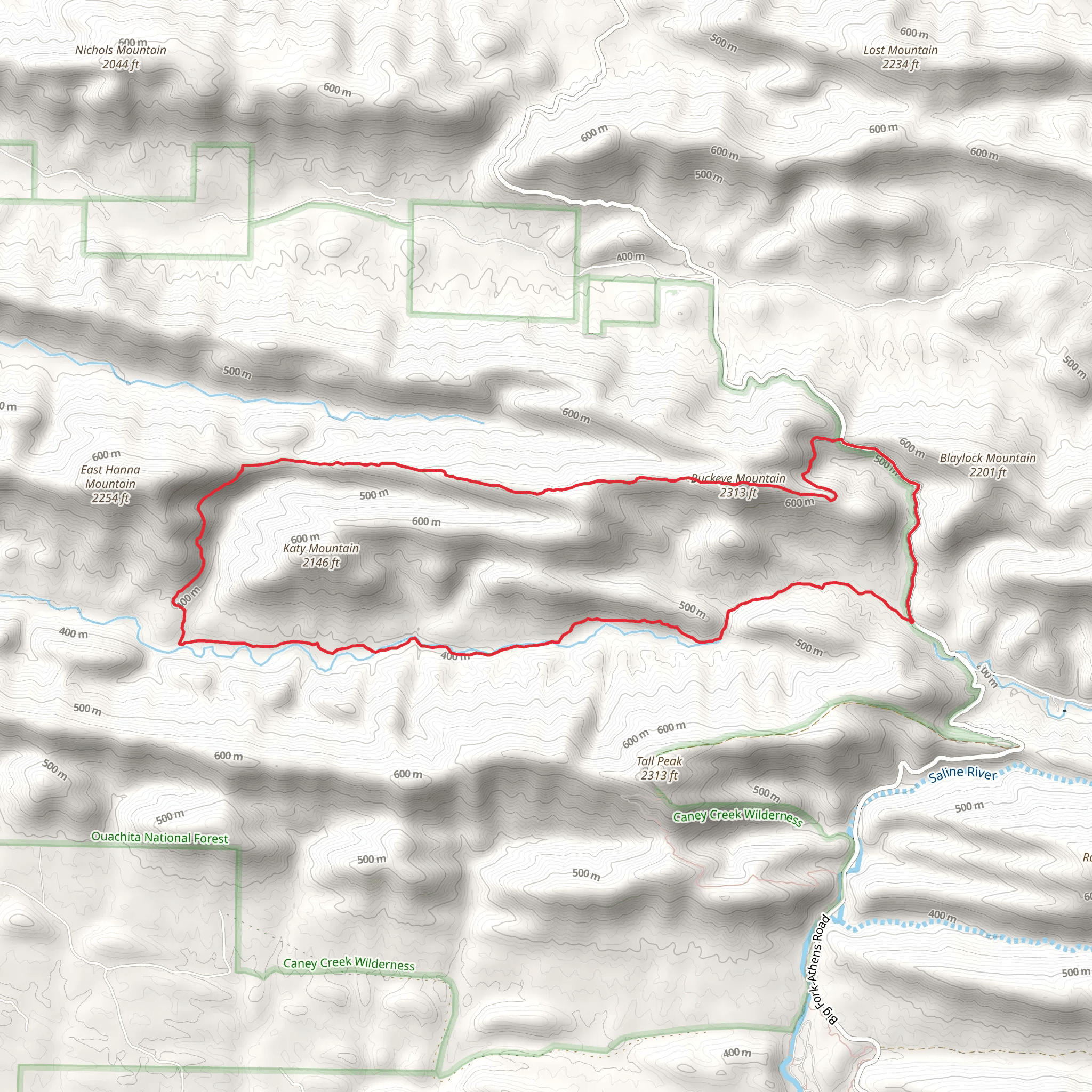Buckeye Mountain via Buckeye Trail and East Caney Creek Trail mobile static map