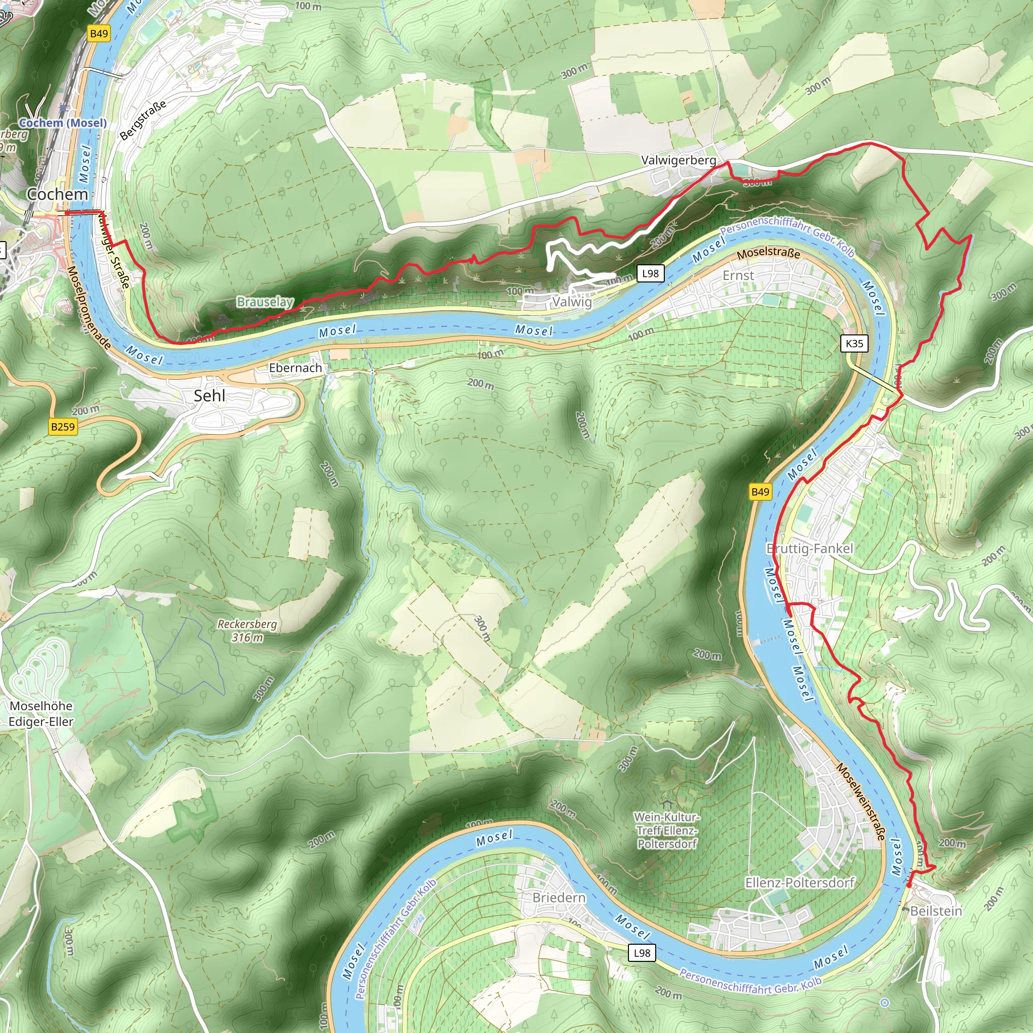 Beilstein to Cochem via Moselsteig mobile static map