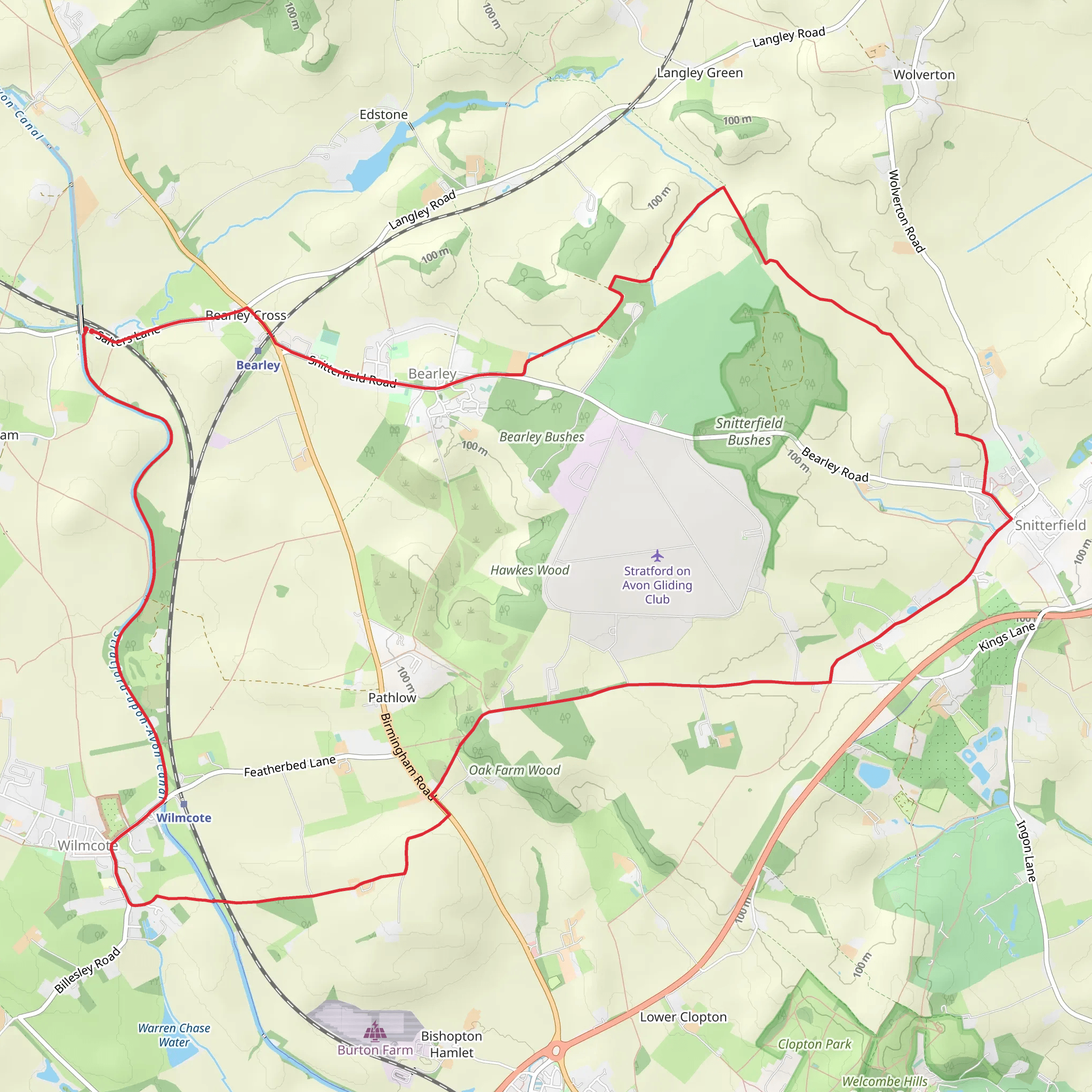 Bearley, Wilmcote and Snitterfield Loop mobile static map