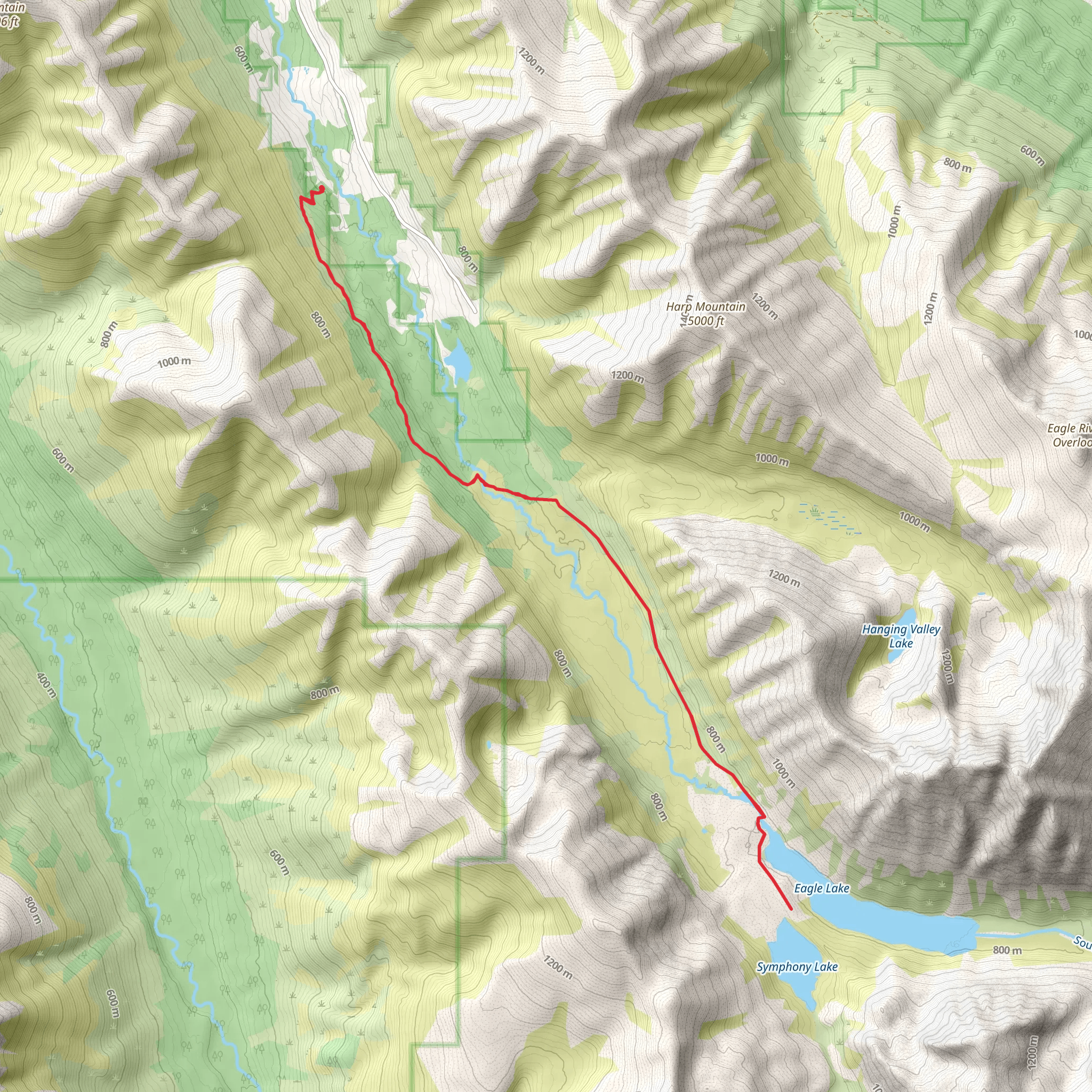 Eagle and Symphony Lakes via South Fork Valley Trail mobile static map