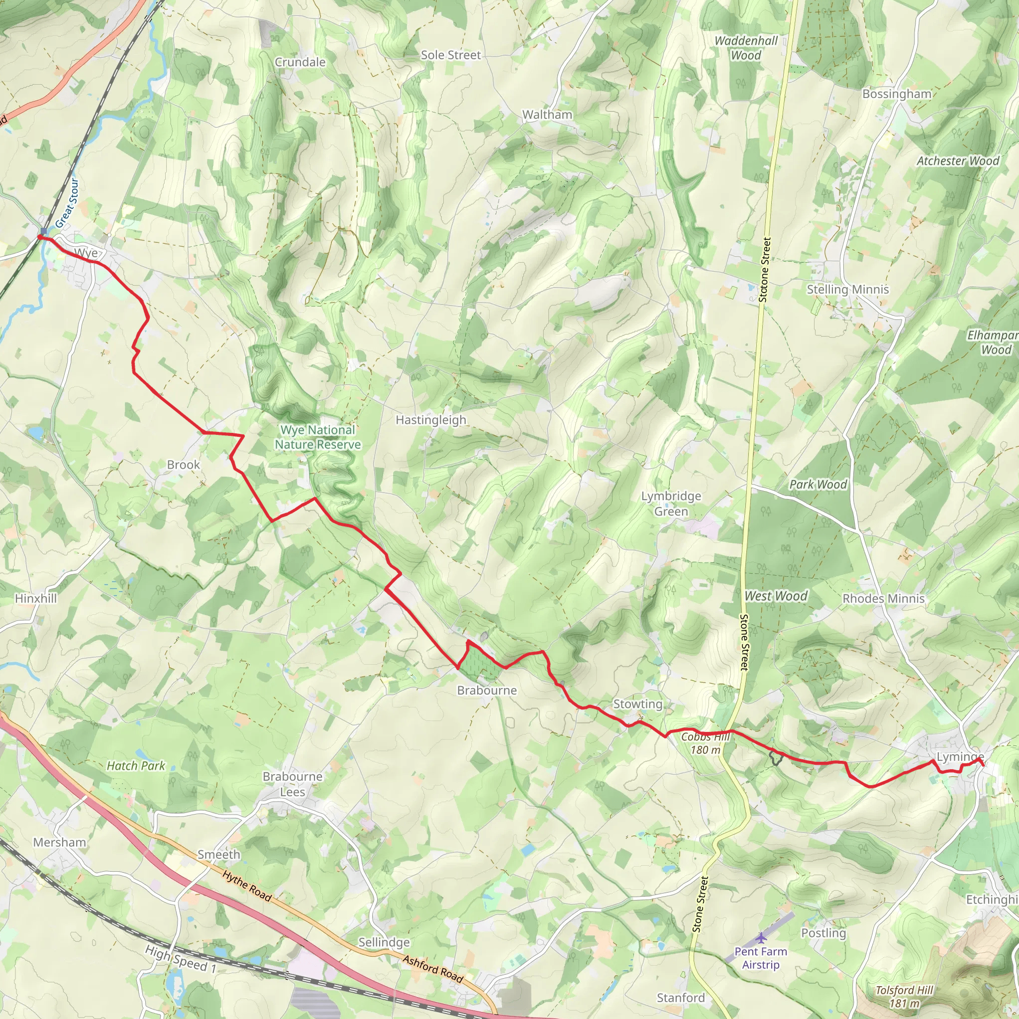Wye to Lyminge Walk mobile static map