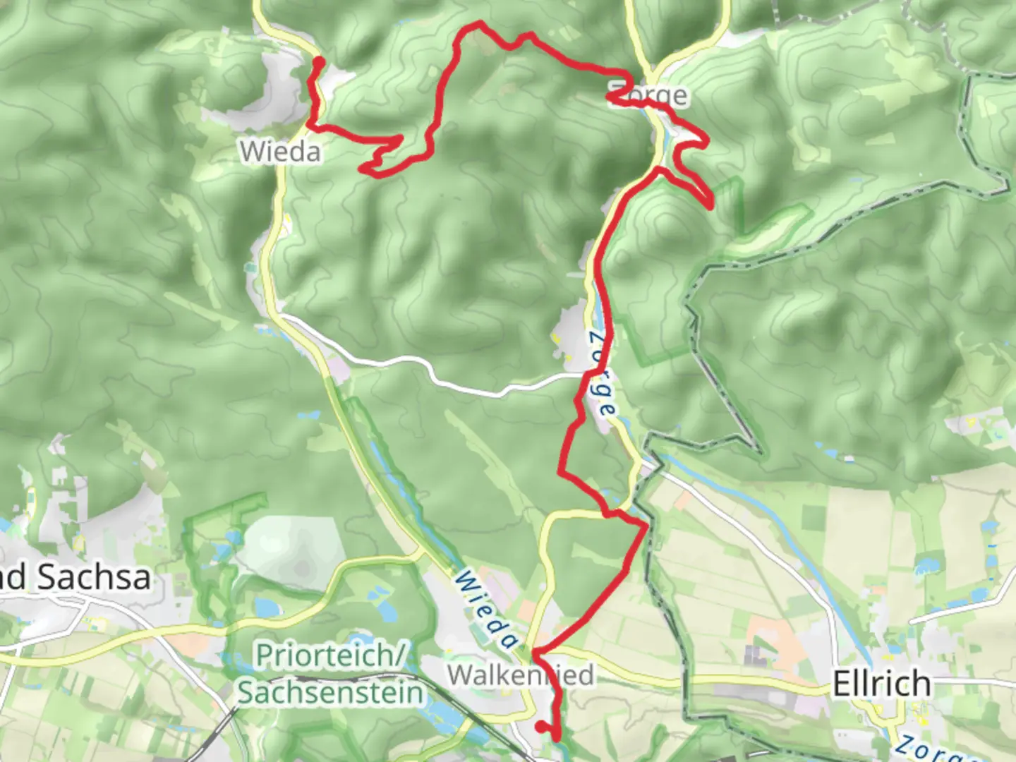 An image depicting the trail Wieda to Walkenried Walk and its surrounding area.