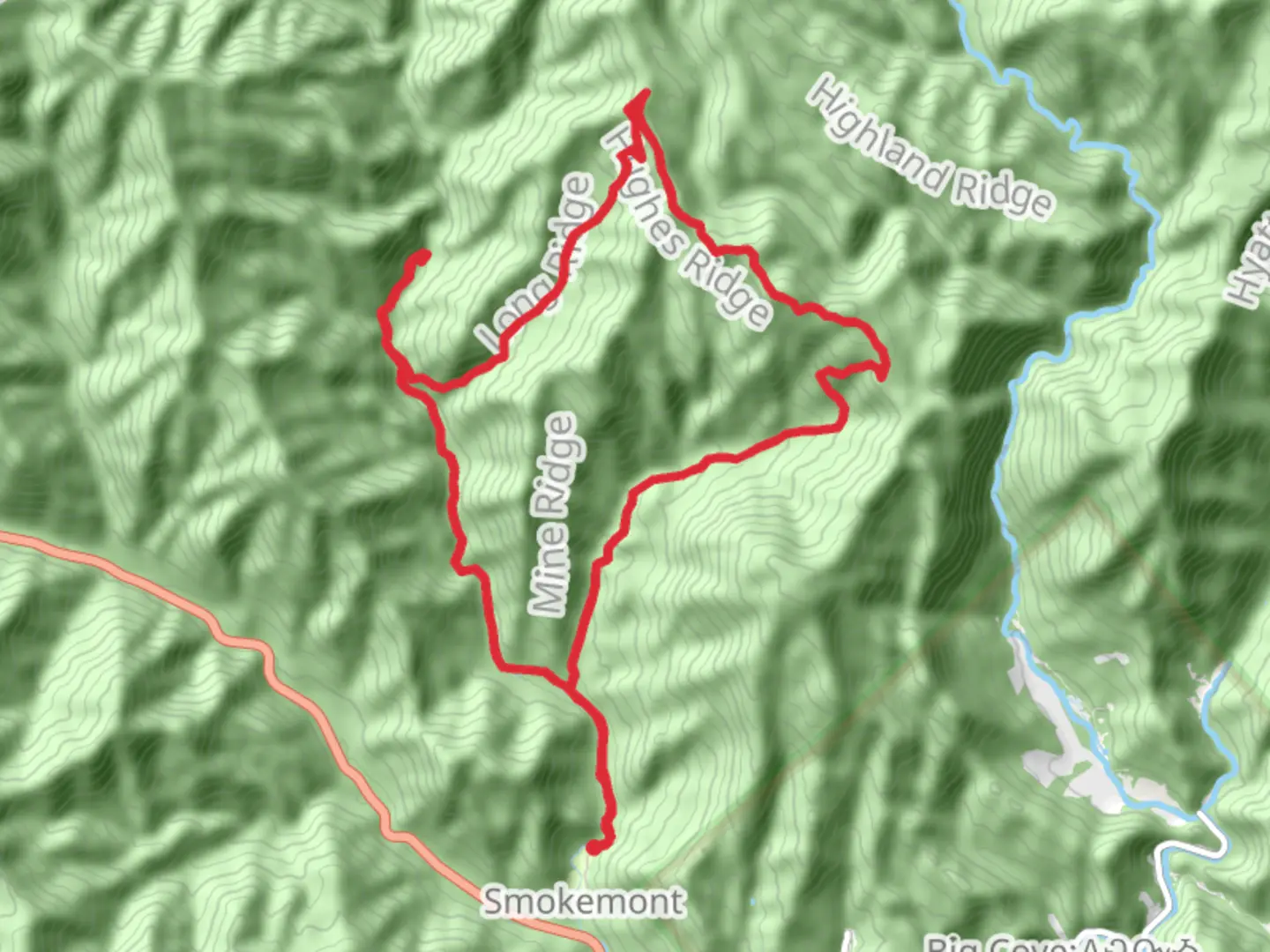An image depicting the trail Bradley Fork Trail and Chasteen Creek Trail Loop and its surrounding area.