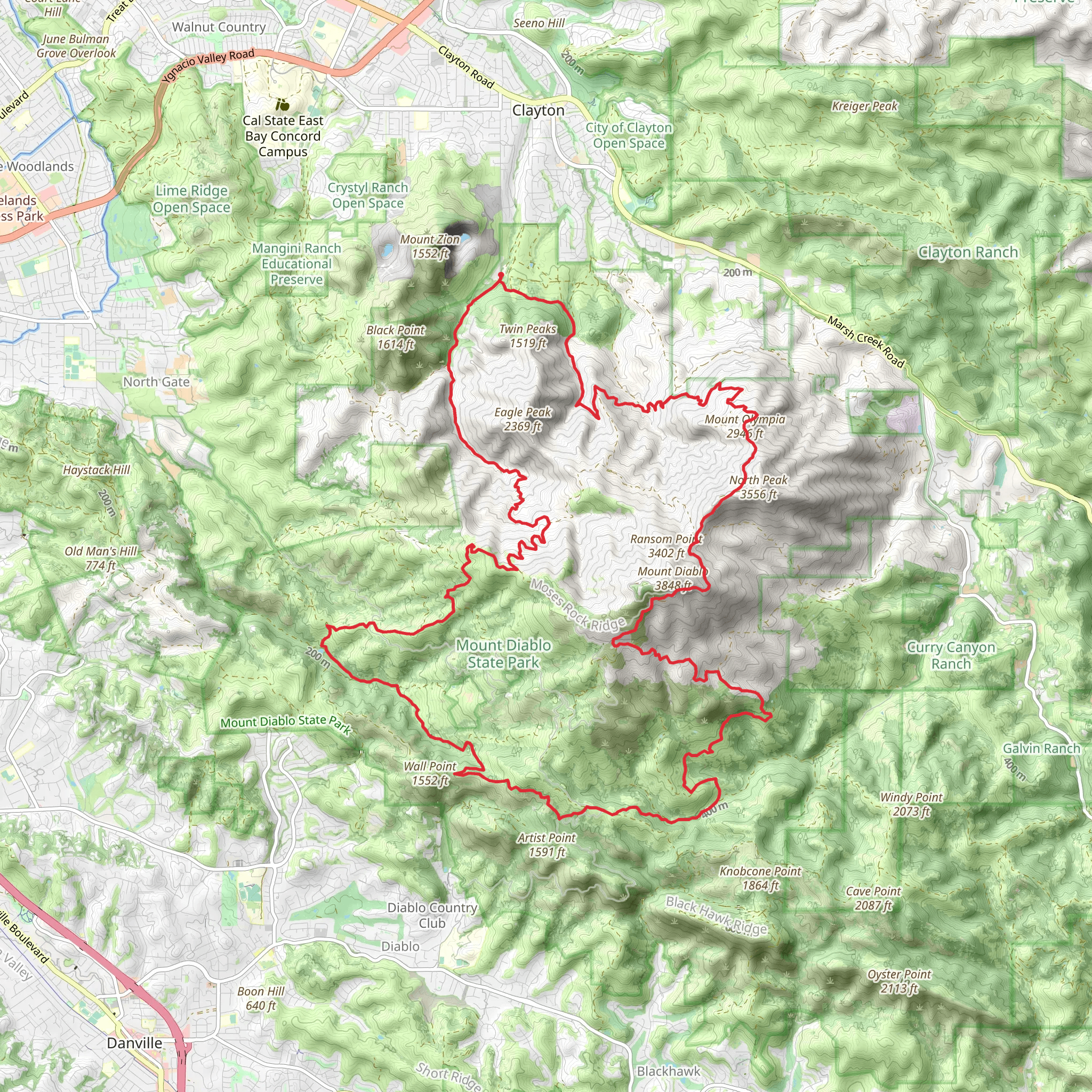 Mount Diablo and Wall Point Loop via Diablo Trail and ADT mobile static map