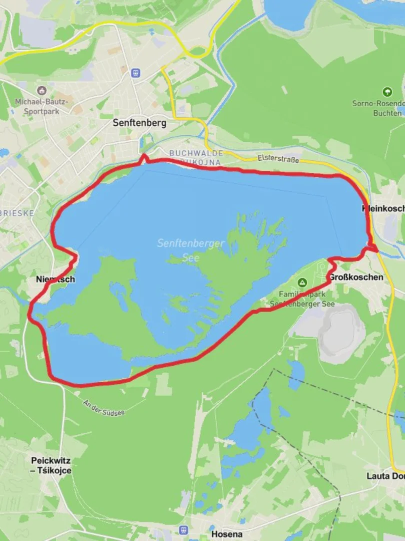 An image depicting the trail Senftenberger See Loop and its surrounding area.