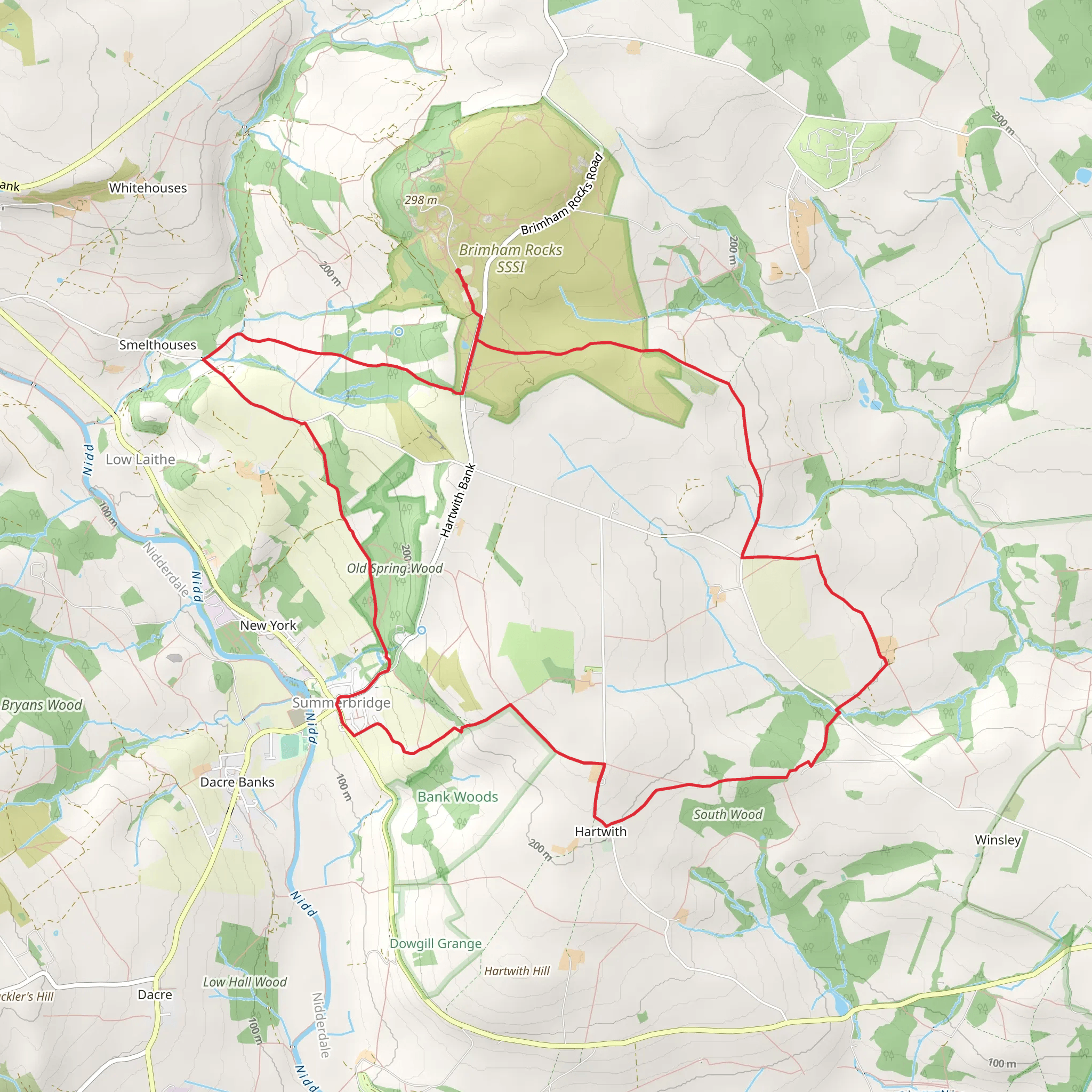 Brimham Moor - Riva Hill - Hartwith - Summerbridge - Smelthouses and Brimham Rocks mobile static map