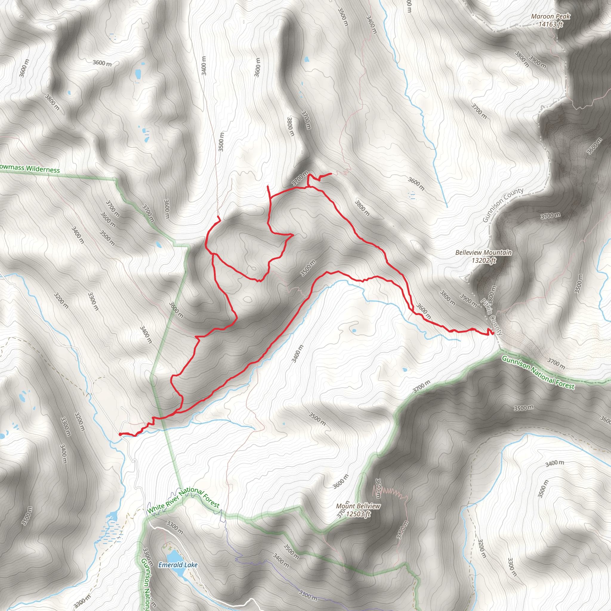 West Maroon Pass, Frigid Air Pass and Hasley Basin Loop Trail mobile static map