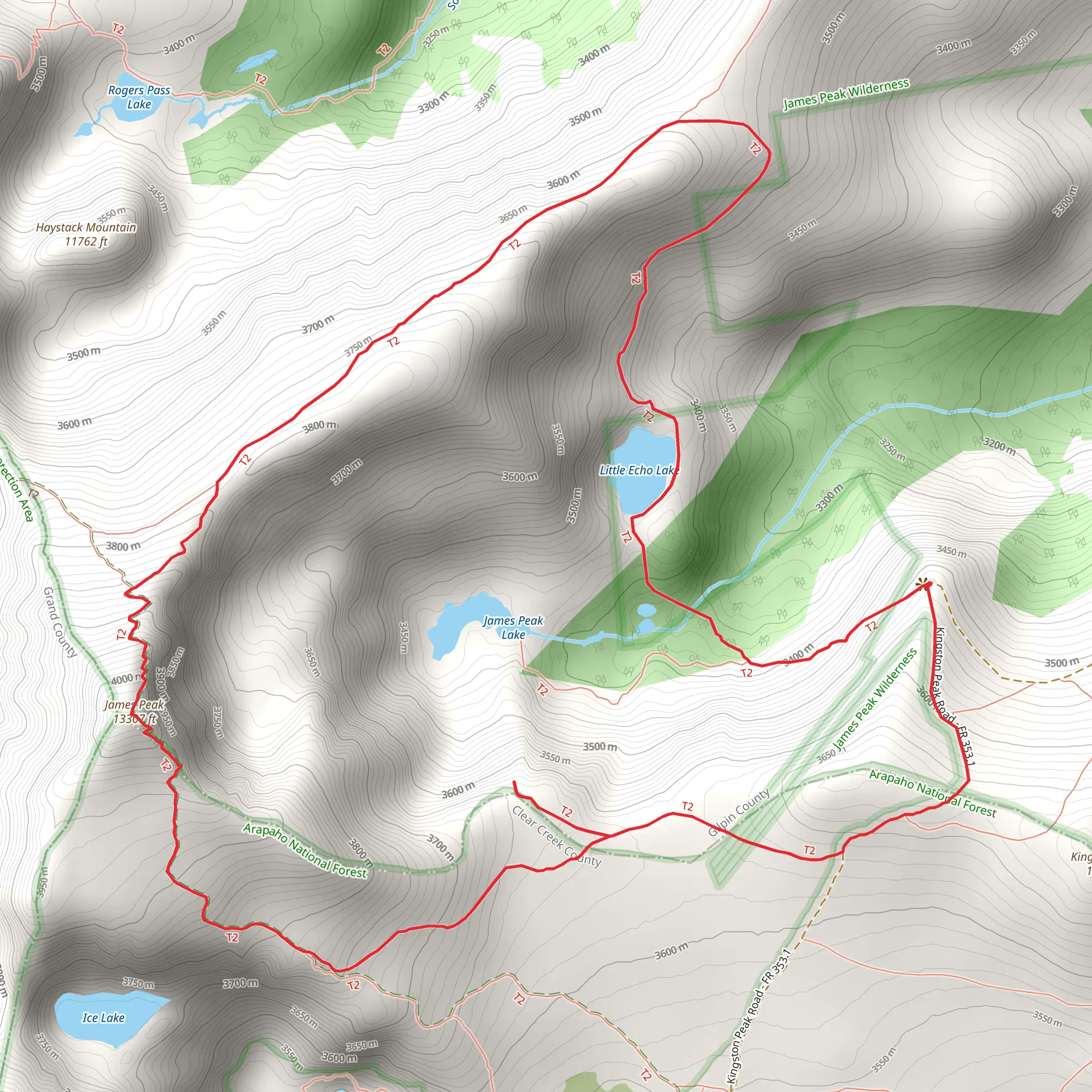 Little Echo Lake and James Peak Loop Trail mobile static map