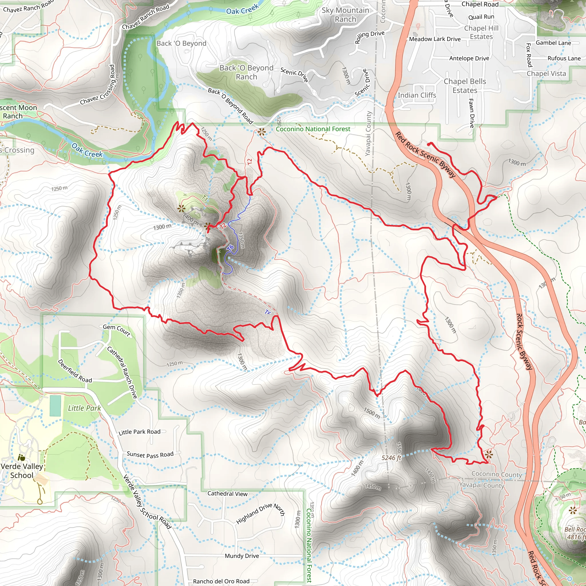 Cathedral Rock - Hiline Loop Trail mobile static map