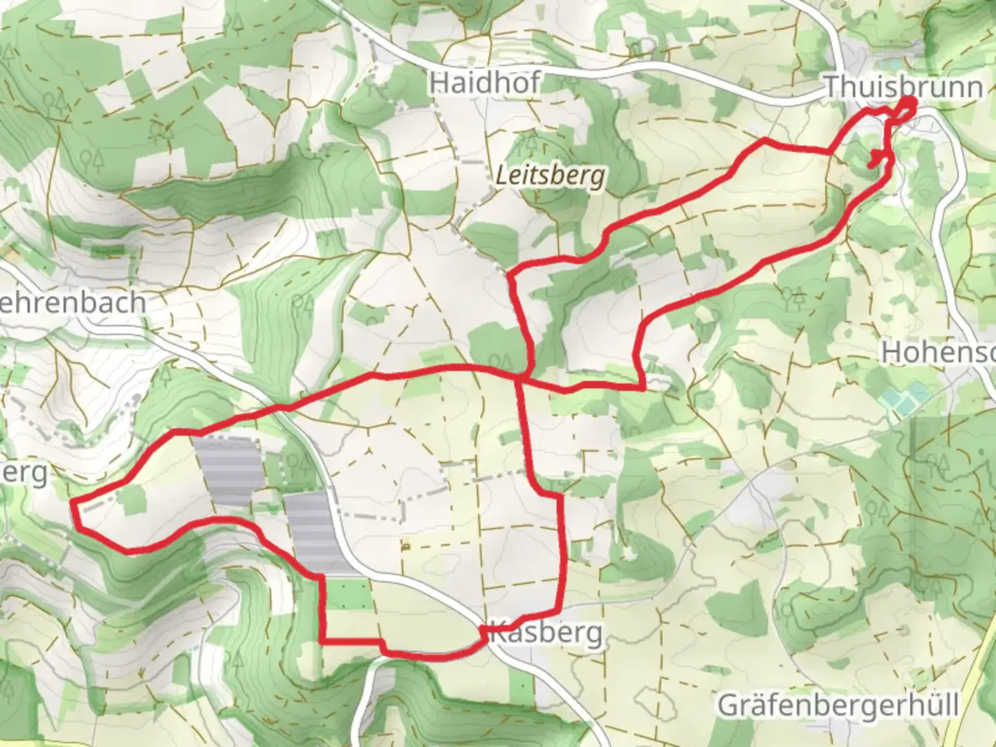 An image depicting the trail Buttnerloch, Rangener Berg and Burgruine Thuisbrunn Loop and its surrounding area.