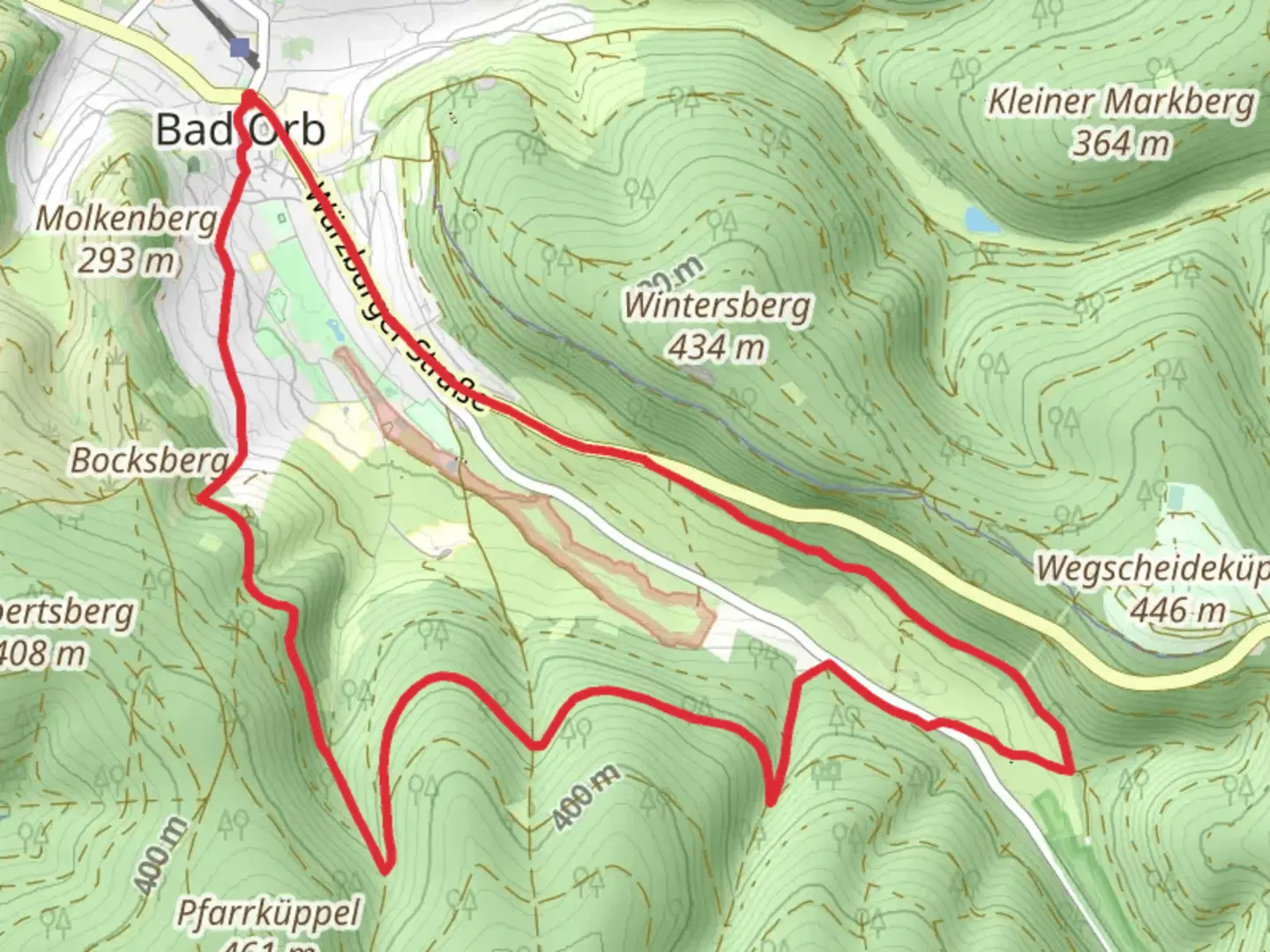 An image depicting the trail Wanderwege Bad Orb Loop and its surrounding area.