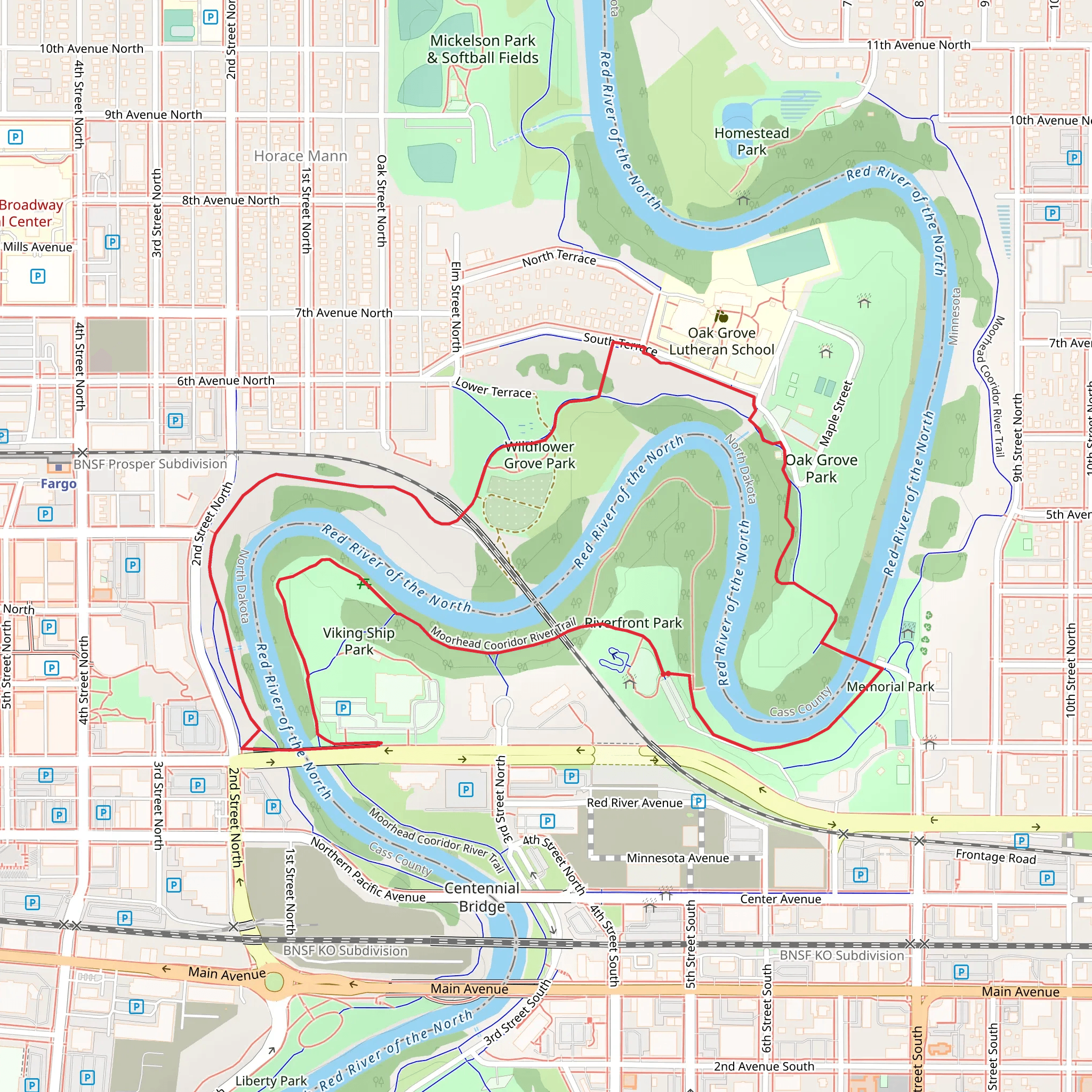 Wildflower Grove Park, Riverside Park and Viking Ship Park Loop mobile static map