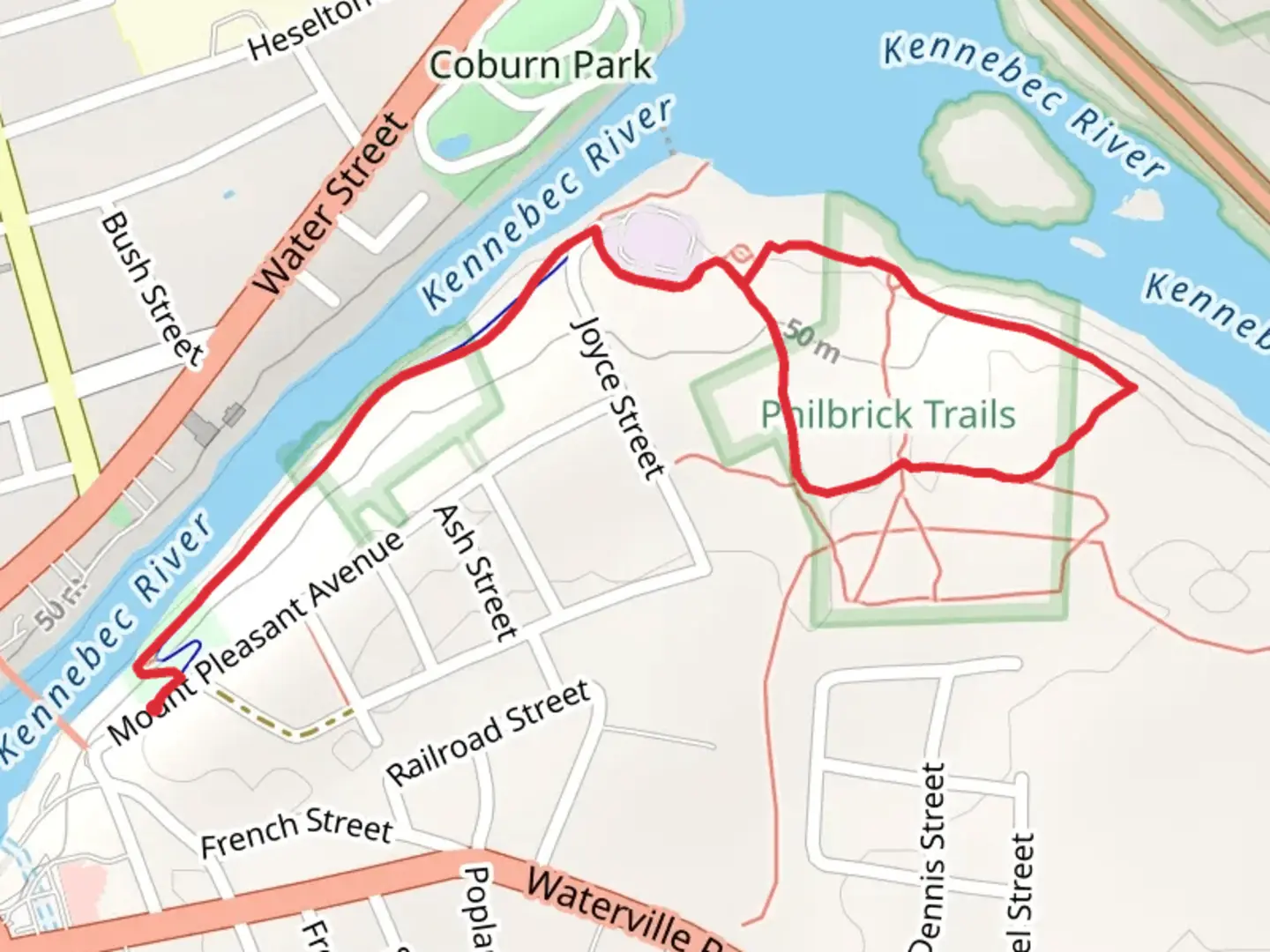 An image depicting the trail Kennebec River Loop and its surrounding area.