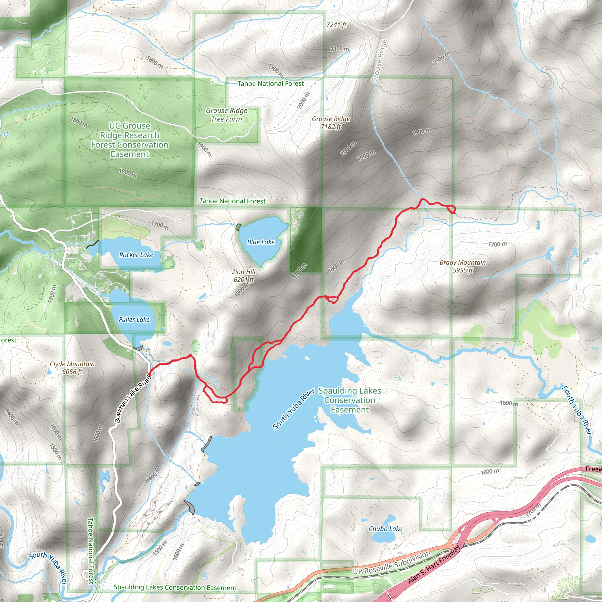 Spaulding Lake Trail from Bowman Lake Road mobile static map