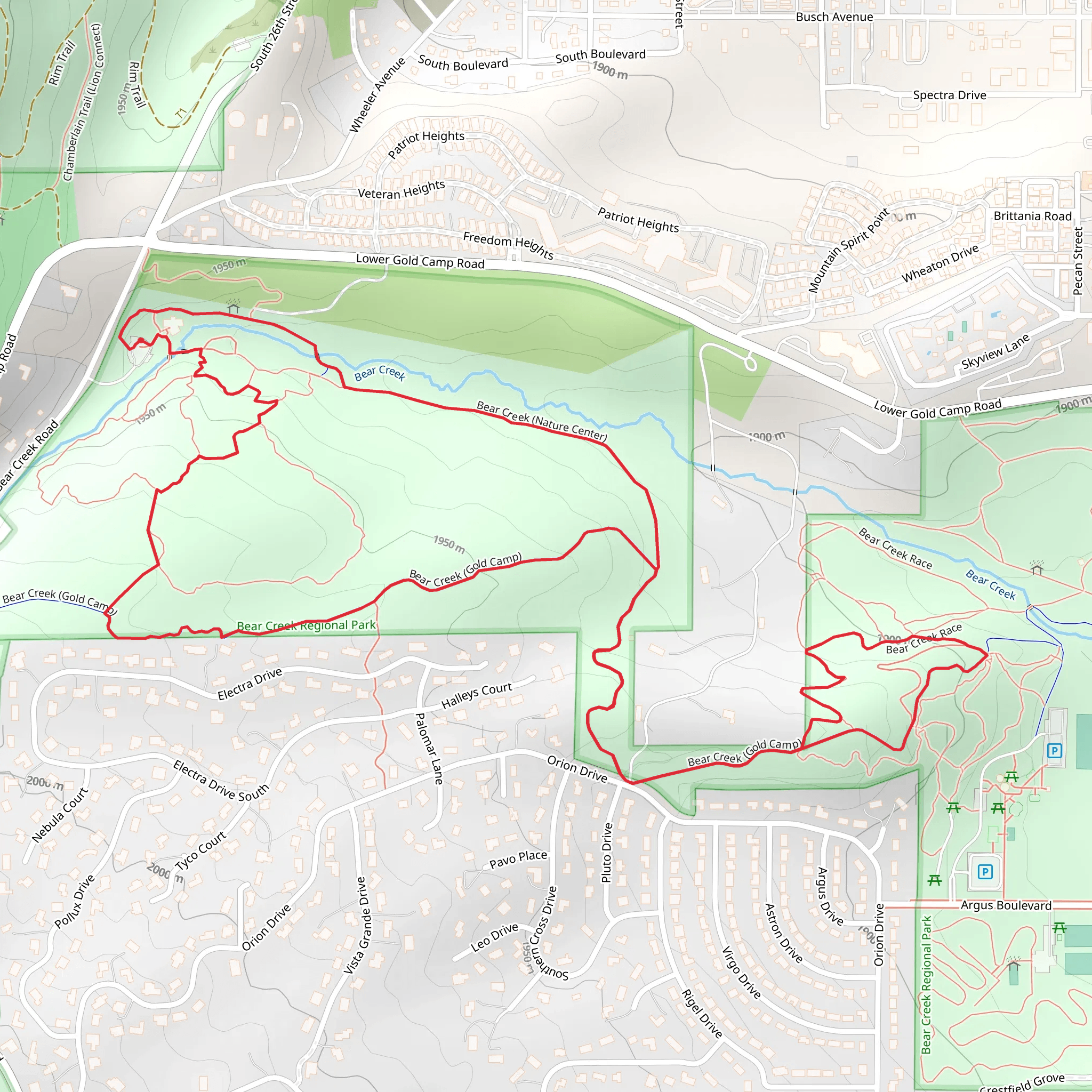 Bear Creek Regional, Yellowjacket and Gateway Loop Trail mobile static map