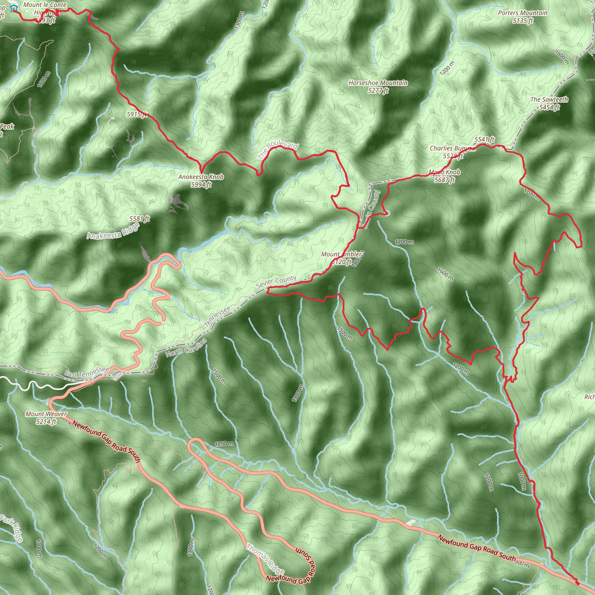 Charlies Bunion and Mount Kephart Loop via Boulevard Trail mobile static map