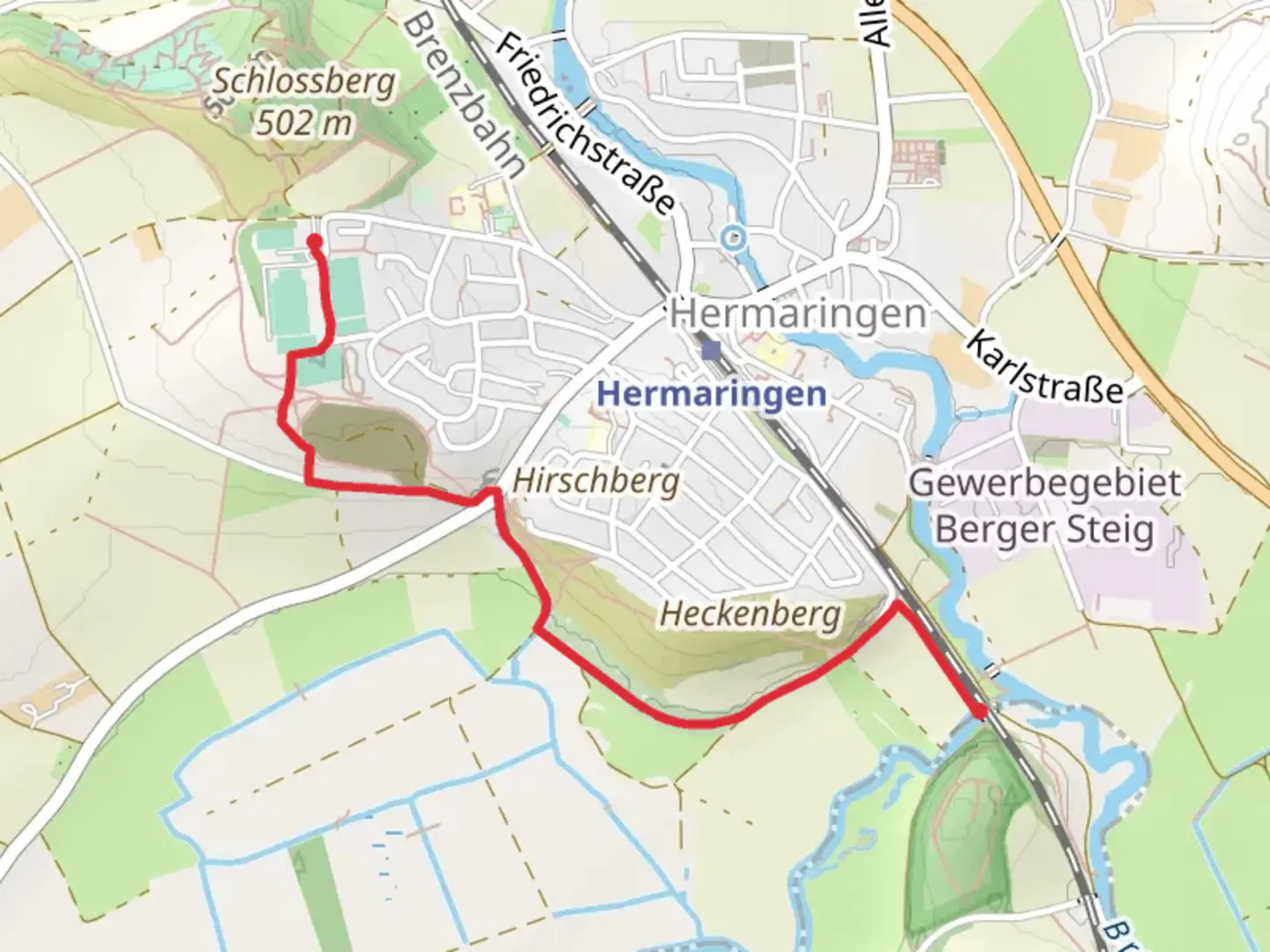 An image depicting the trail Deponie and Hirschberg and its surrounding area.
