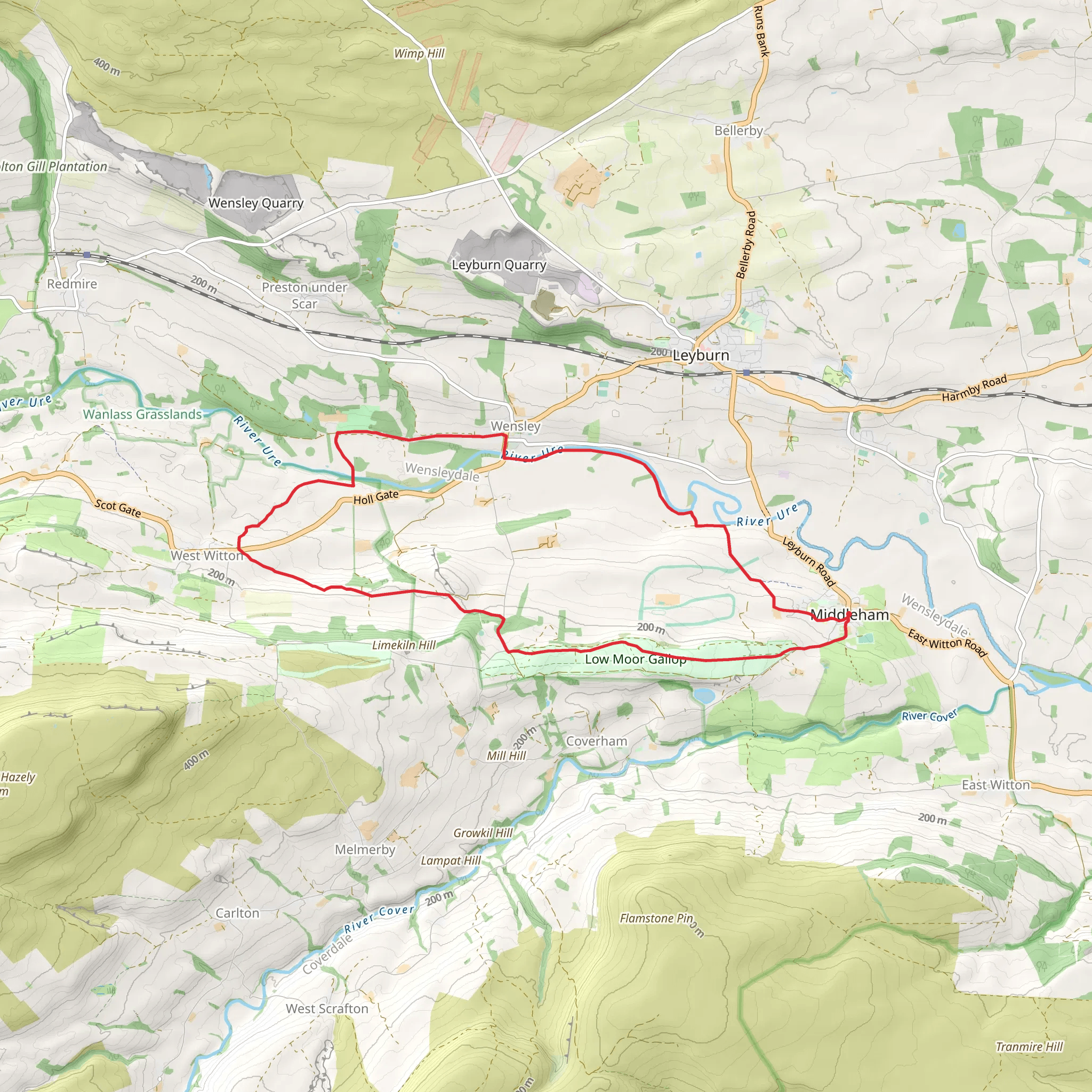 Middleham to West Witton and Wensley Loop mobile static map