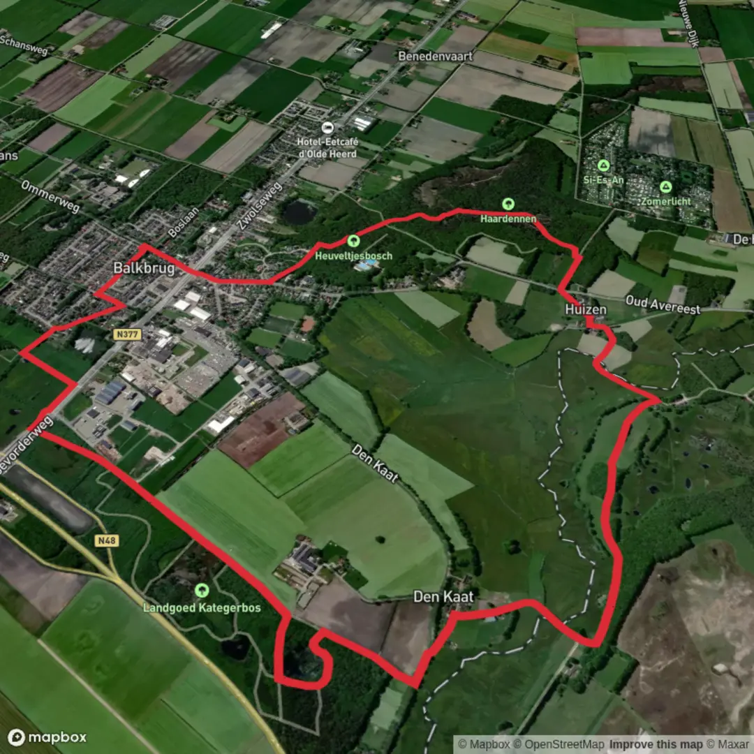 An image depicting the trail Haardennen, Holtberg and Den Kaat Loop and its surrounding area.