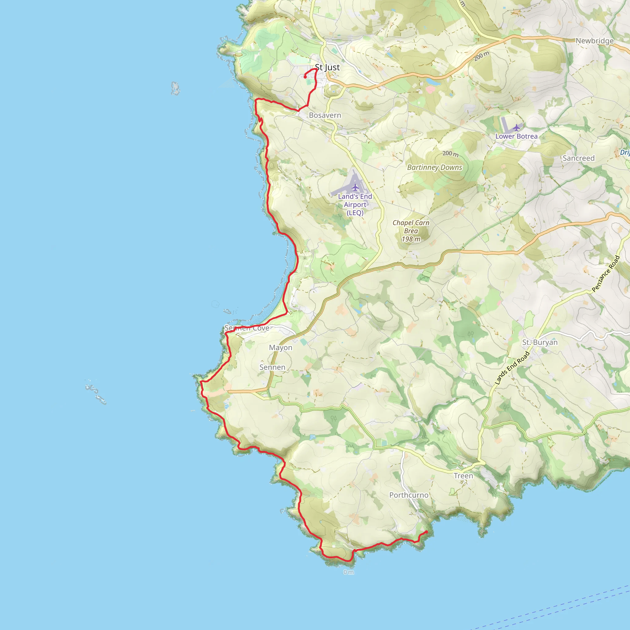 Porthcurno to St Just Coastal Walk mobile static map