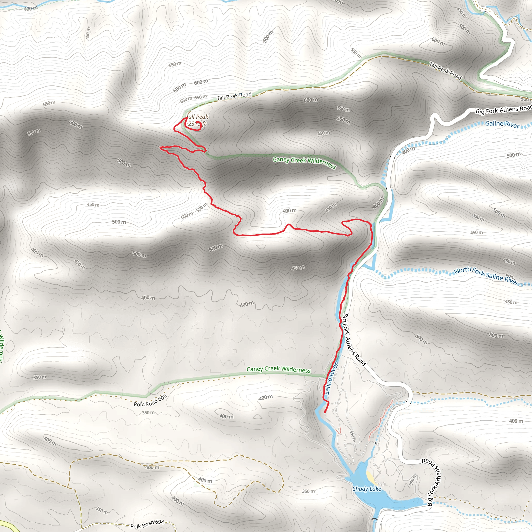 Caney Creek-Tall Peak Trail mobile static map
