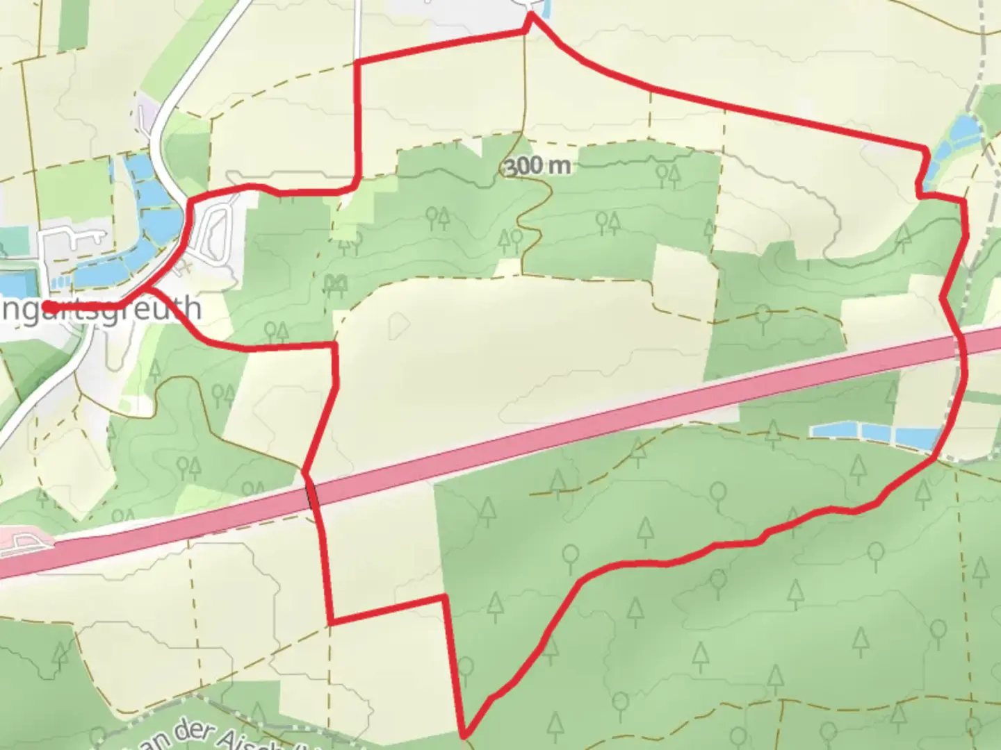 An image depicting the trail Weingartsgreuth Loop and its surrounding area.