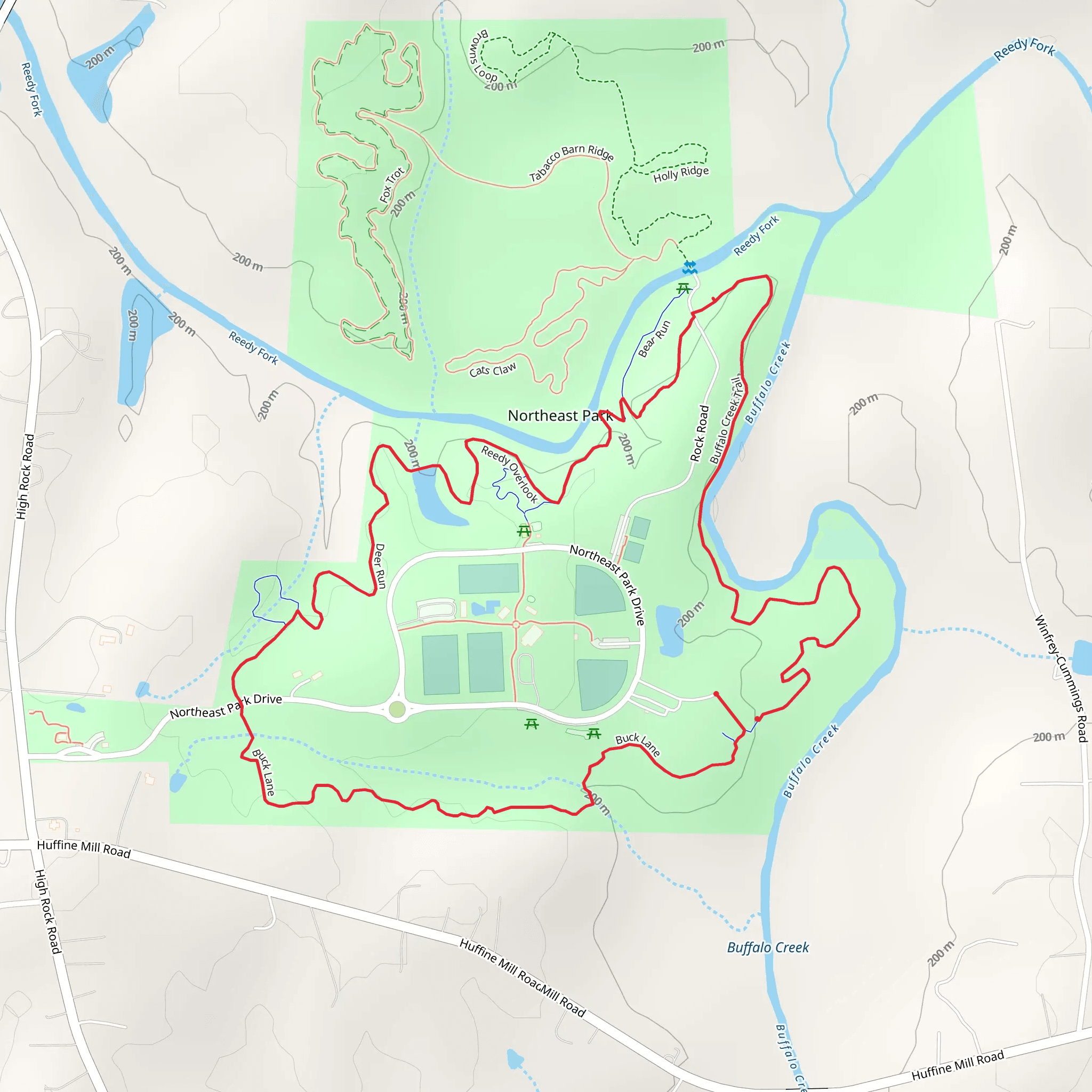 Buck Lane, Deer Run and Buffalo Creek Loop Trail mobile static map