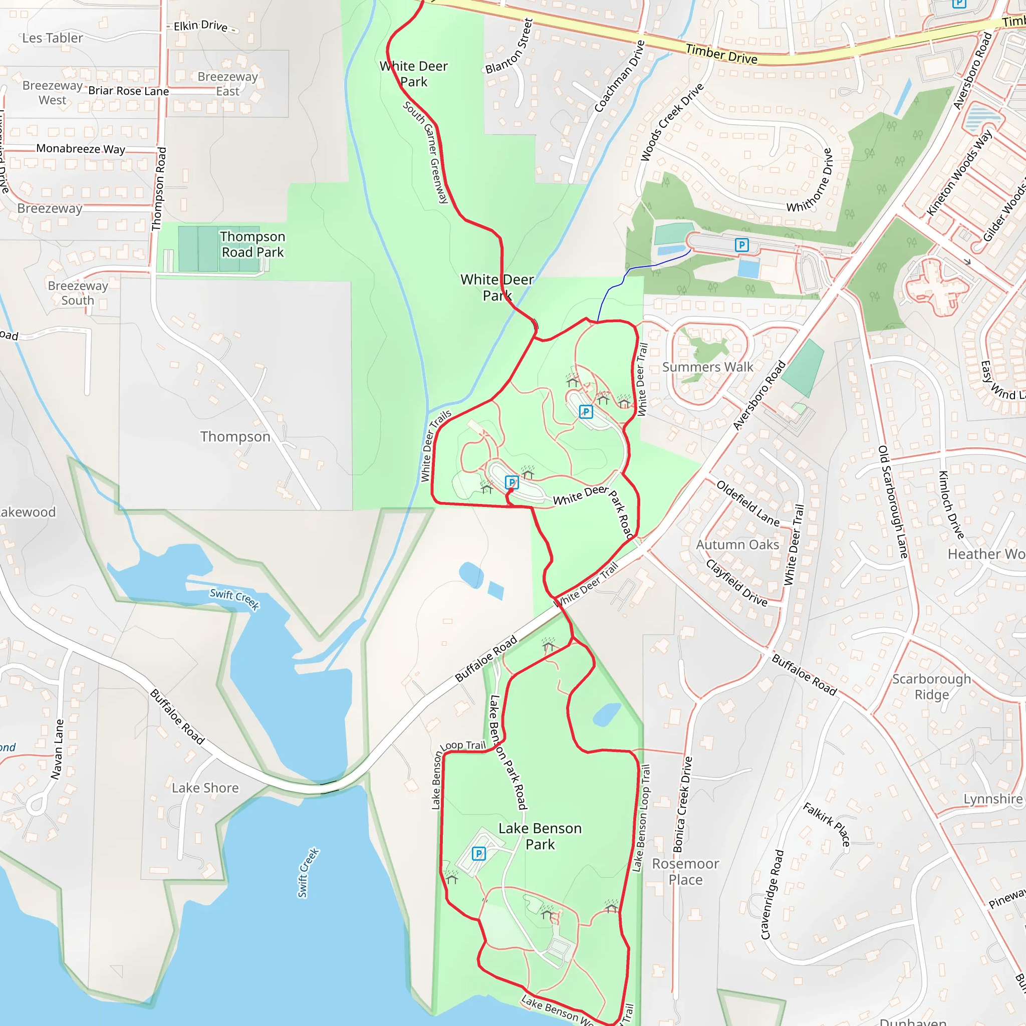 White Deer and Lake Benson Park Loop mobile static map