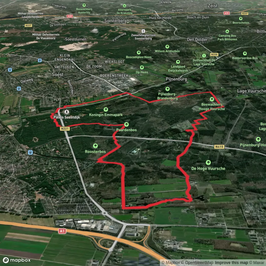 An image depicting the trail Paardenbosch and Grafheuvels Loop and its surrounding area.