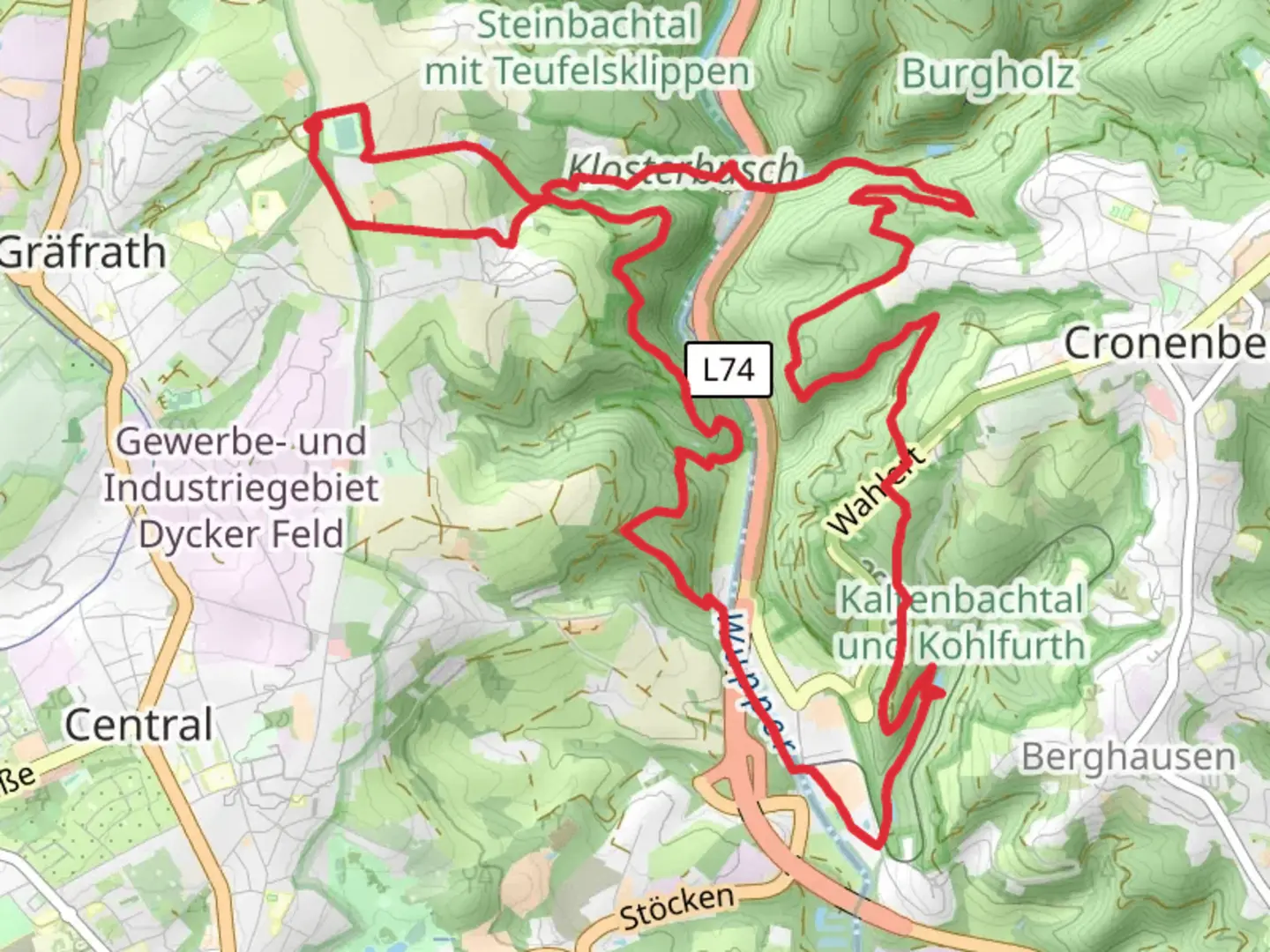 An image depicting the trail Walder der Welt and Klingenpfad Loop and its surrounding area.