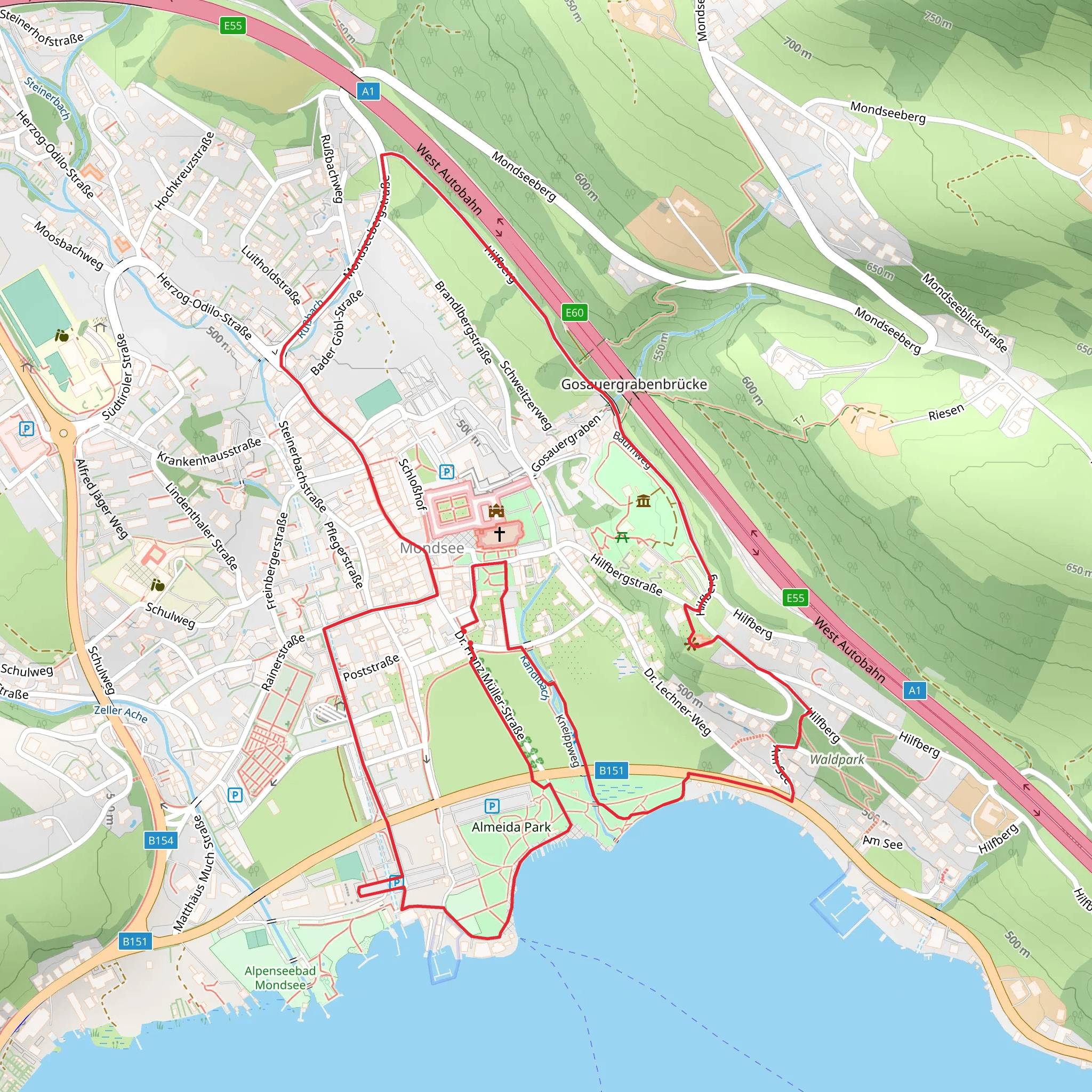 Mondsee - Kohlgsbad and Hilfberg Loop mobile static map