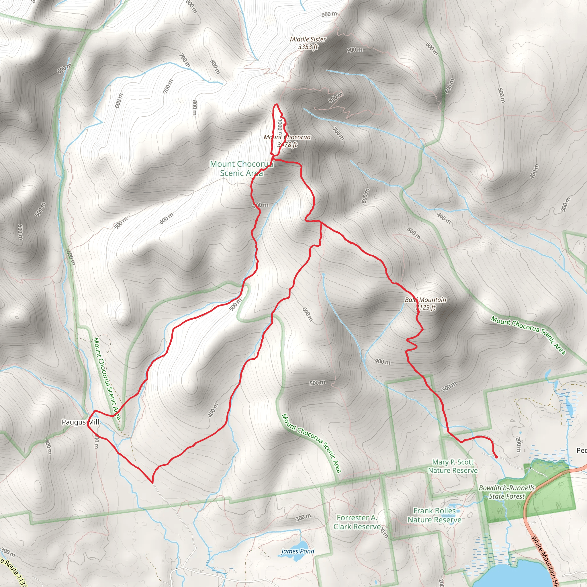 Durrell Brook, Claybank Brook and Mount Chocorua Loop via Bald Mountain Trail mobile static map