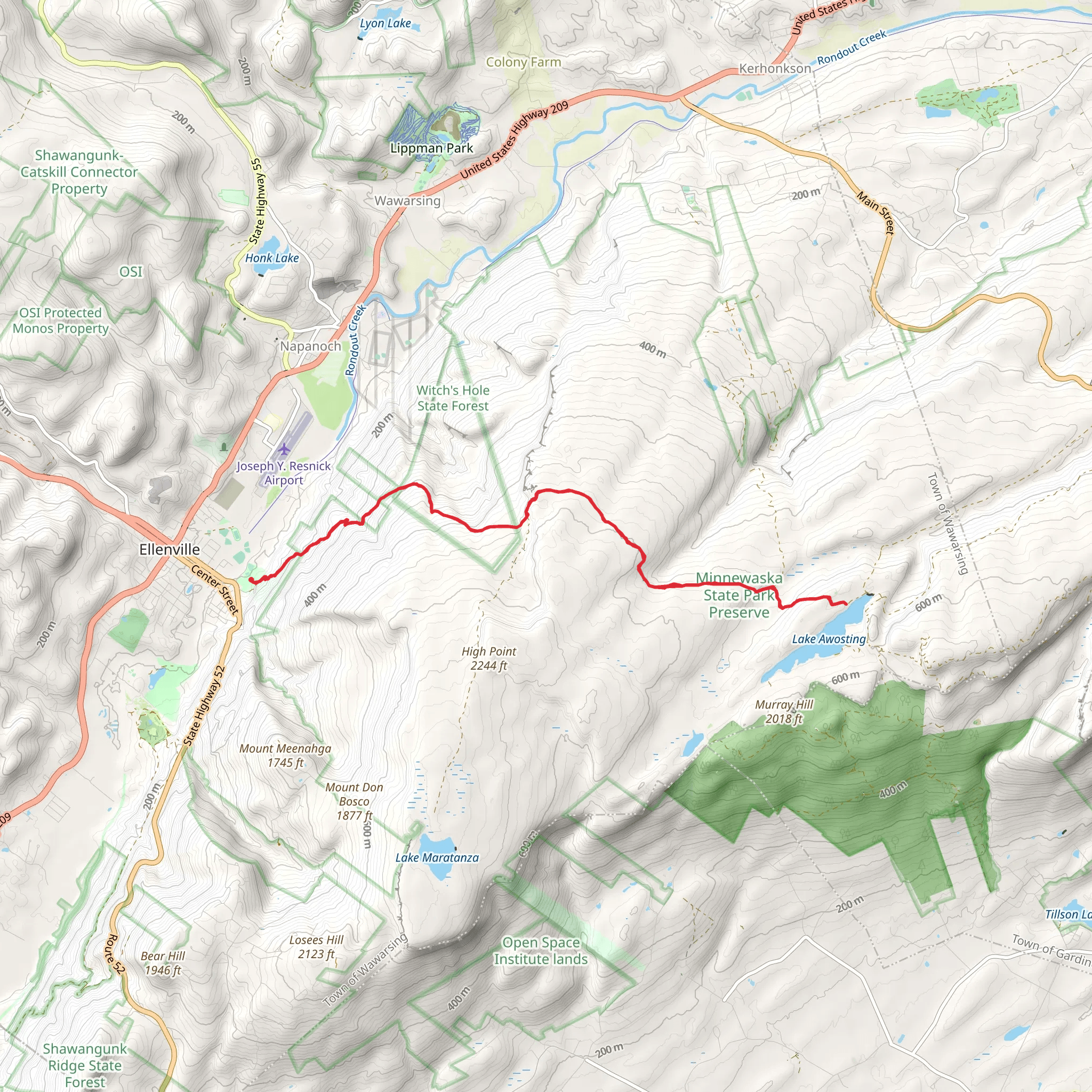 Lake Awosting via Smiley Carriageway mobile static map