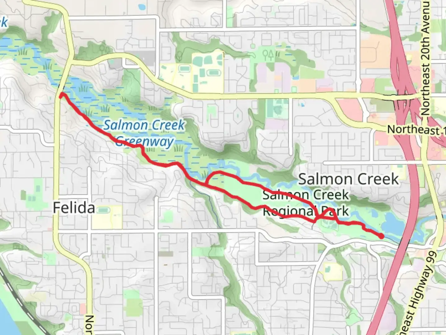 An image depicting the trail Salmon Carrek Trail and Salmon Creek Greenway Trail and its surrounding area.
