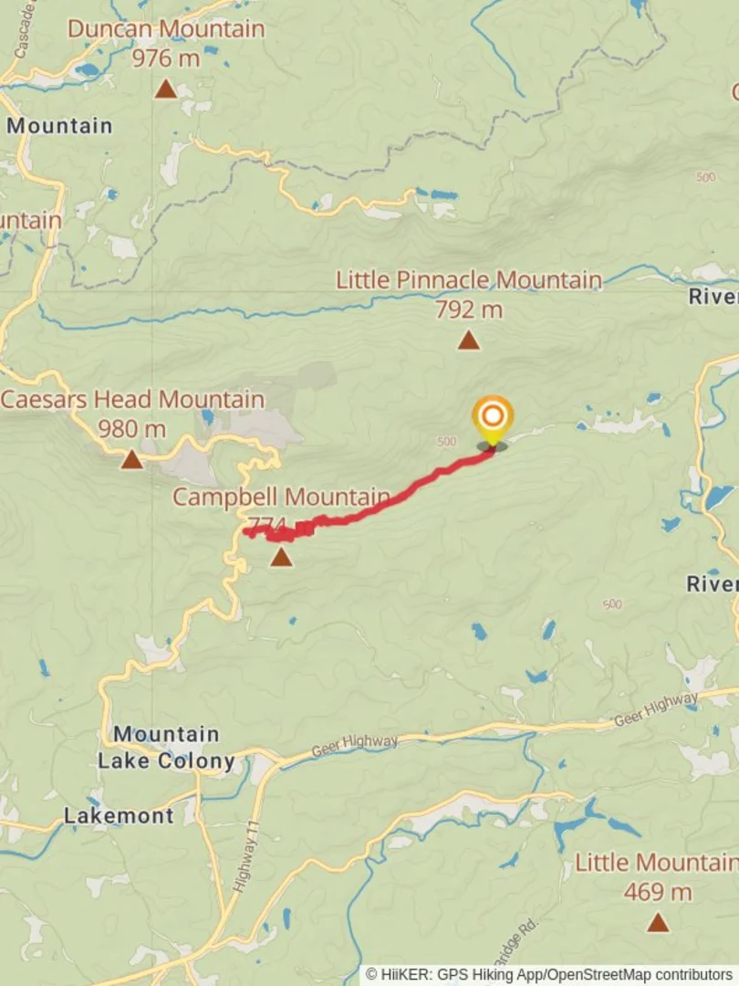 An image depicting the trail Oil Camp Creek and Pinnacle Pass Trail and its surrounding area.