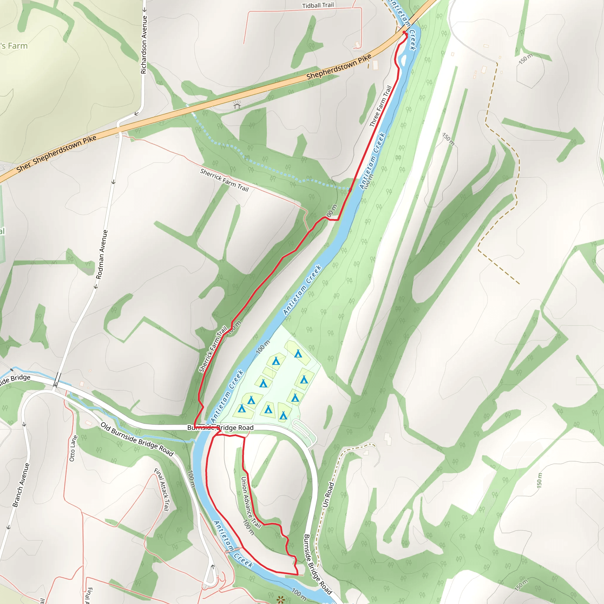 Sherrick Farm Trail and Union Advance Trail mobile static map