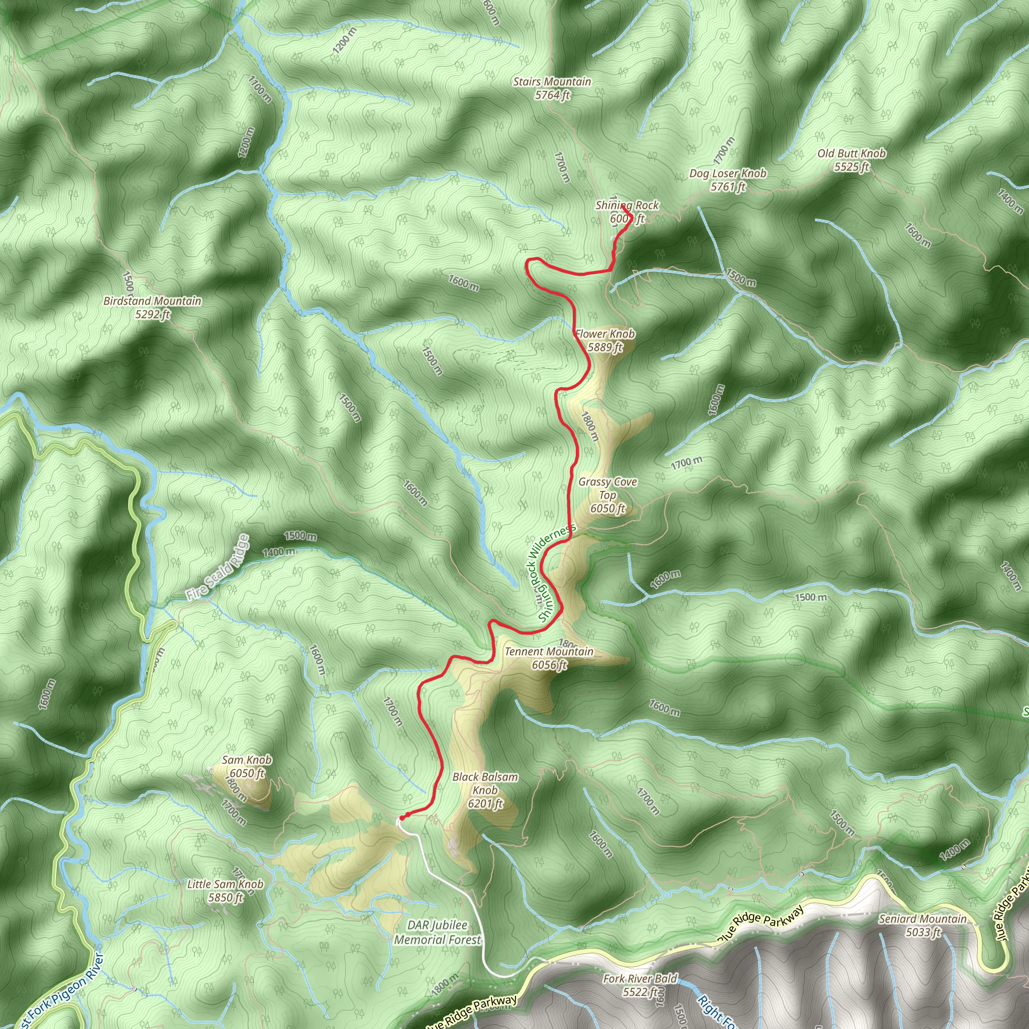 Shining Rock and Ivestor Gap Trail mobile static map