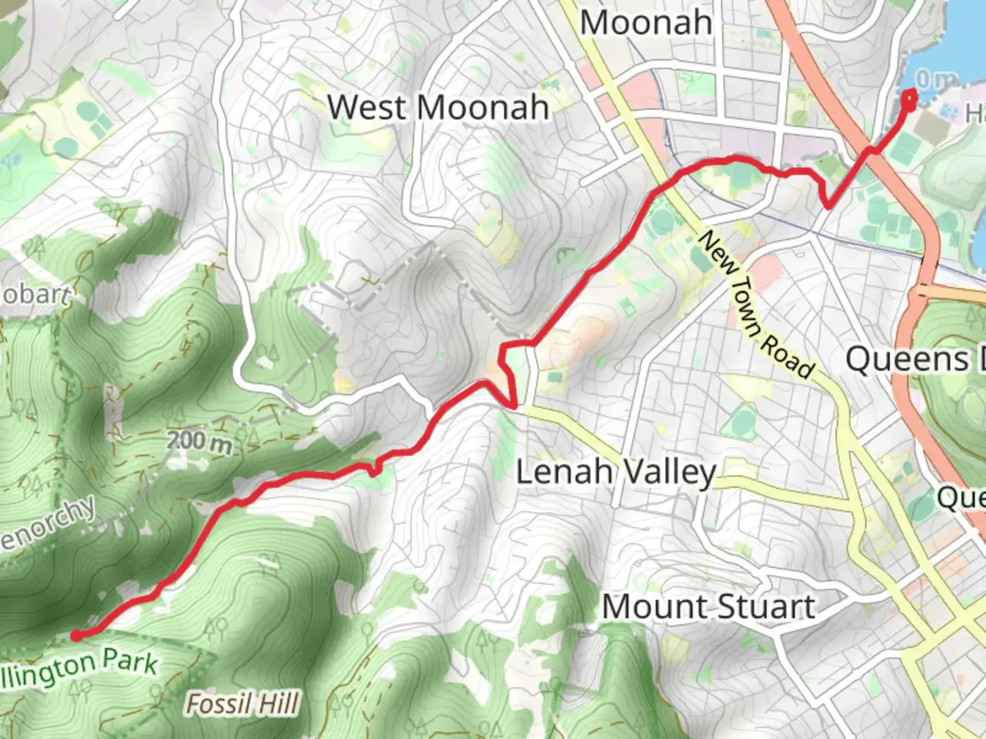 An image depicting the trail New Town Rivulet Track and its surrounding area.