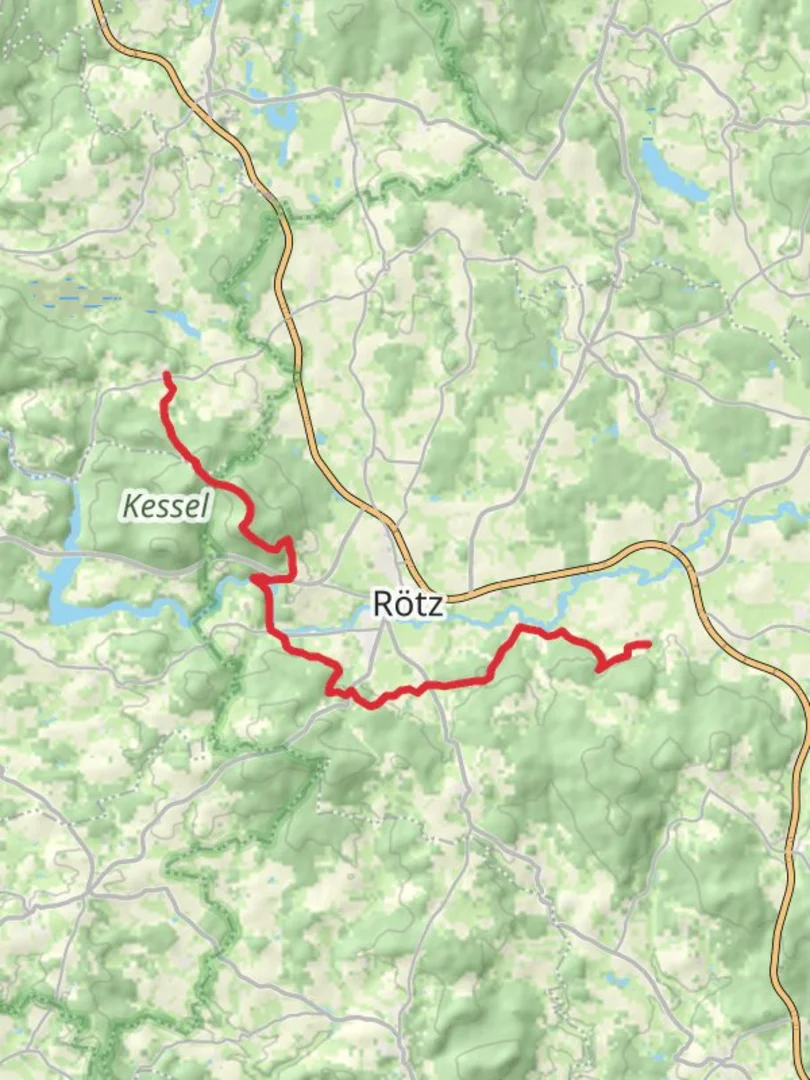 An image depicting the trail Thanstein to Flischbach Walk via Kessel and its surrounding area.