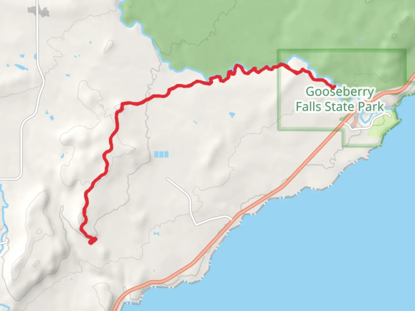 An image depicting the trail Superior Hiking Trail and Gooseberry River and its surrounding area.