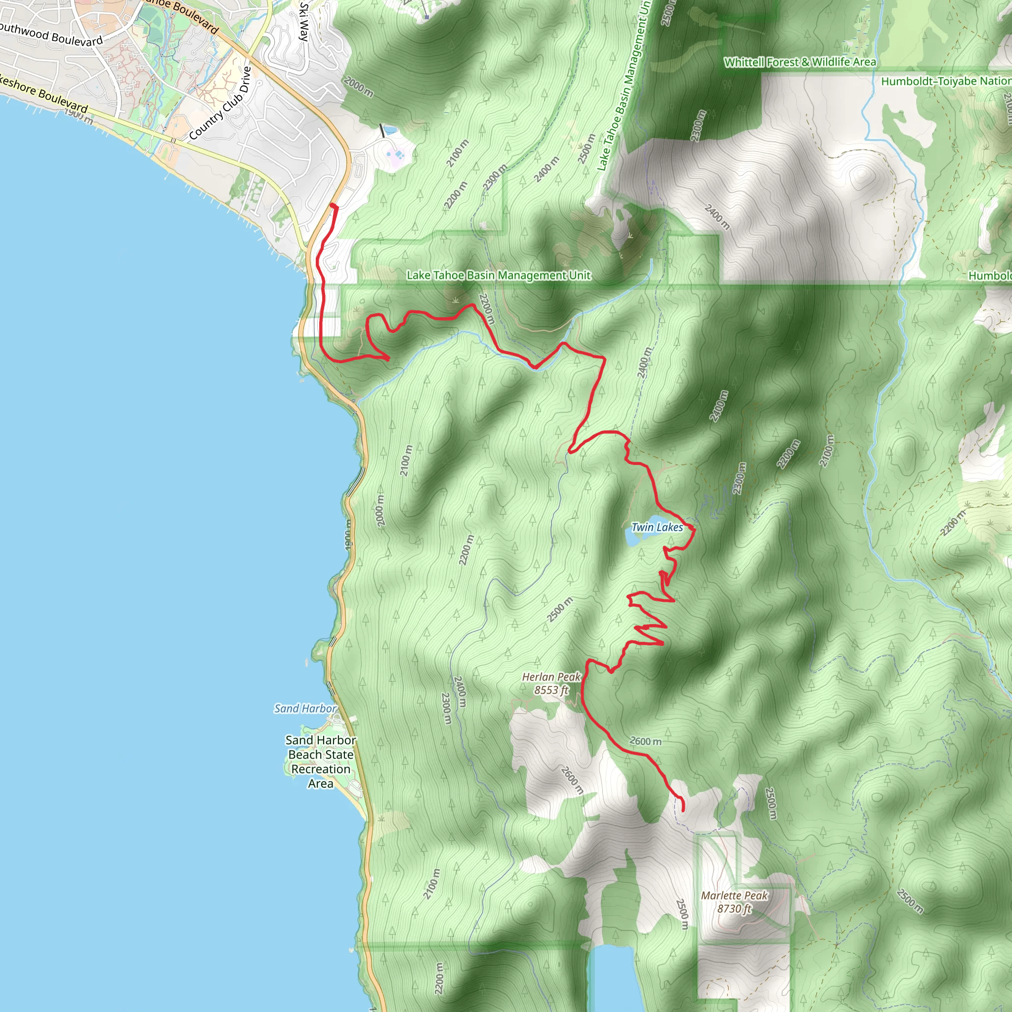 Twin Lakes and Tahoe Rim Trail - Tahoe Boulevard mobile static map