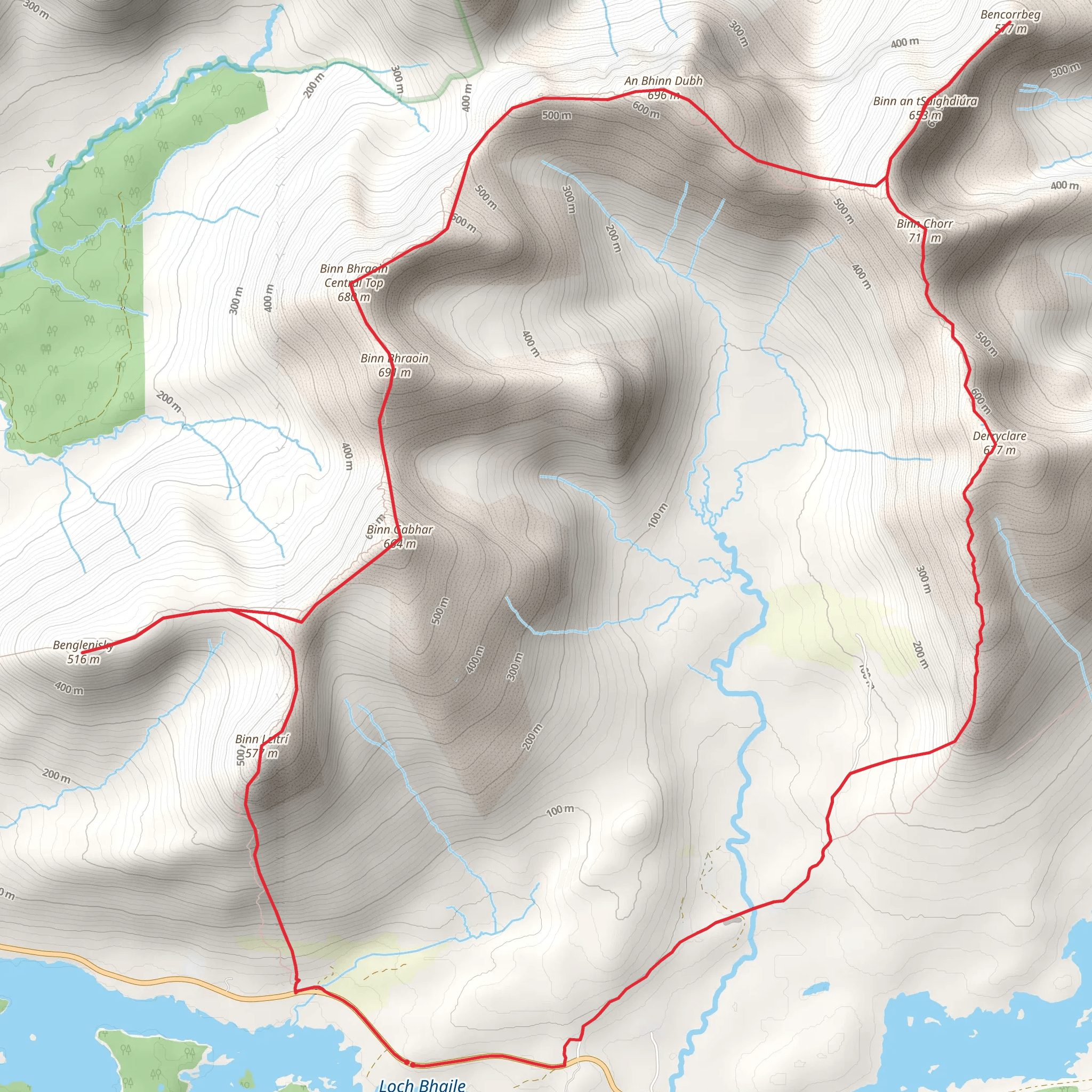 An Bhinn Dubh and Binn Bhraoin Loop mobile static map