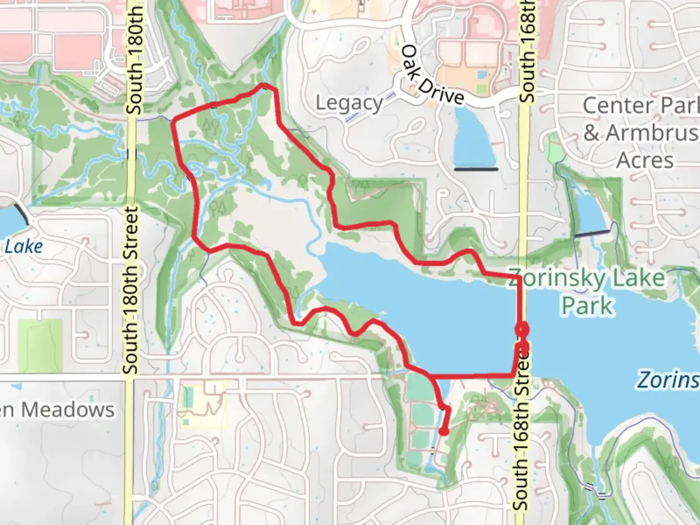 An image depicting the trail Zorinsky Lake and its surrounding area.