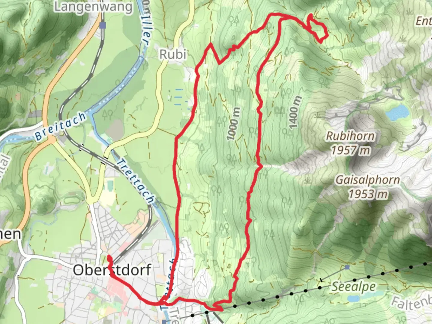 An image depicting the trail Faltenbach via Winterwanderung zur Gaisalpe and its surrounding area.