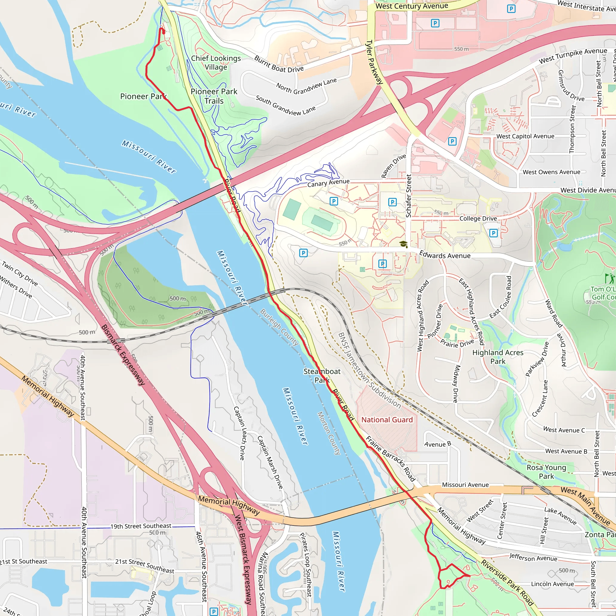 Walk along Missouri River from Pioneer Park mobile static map