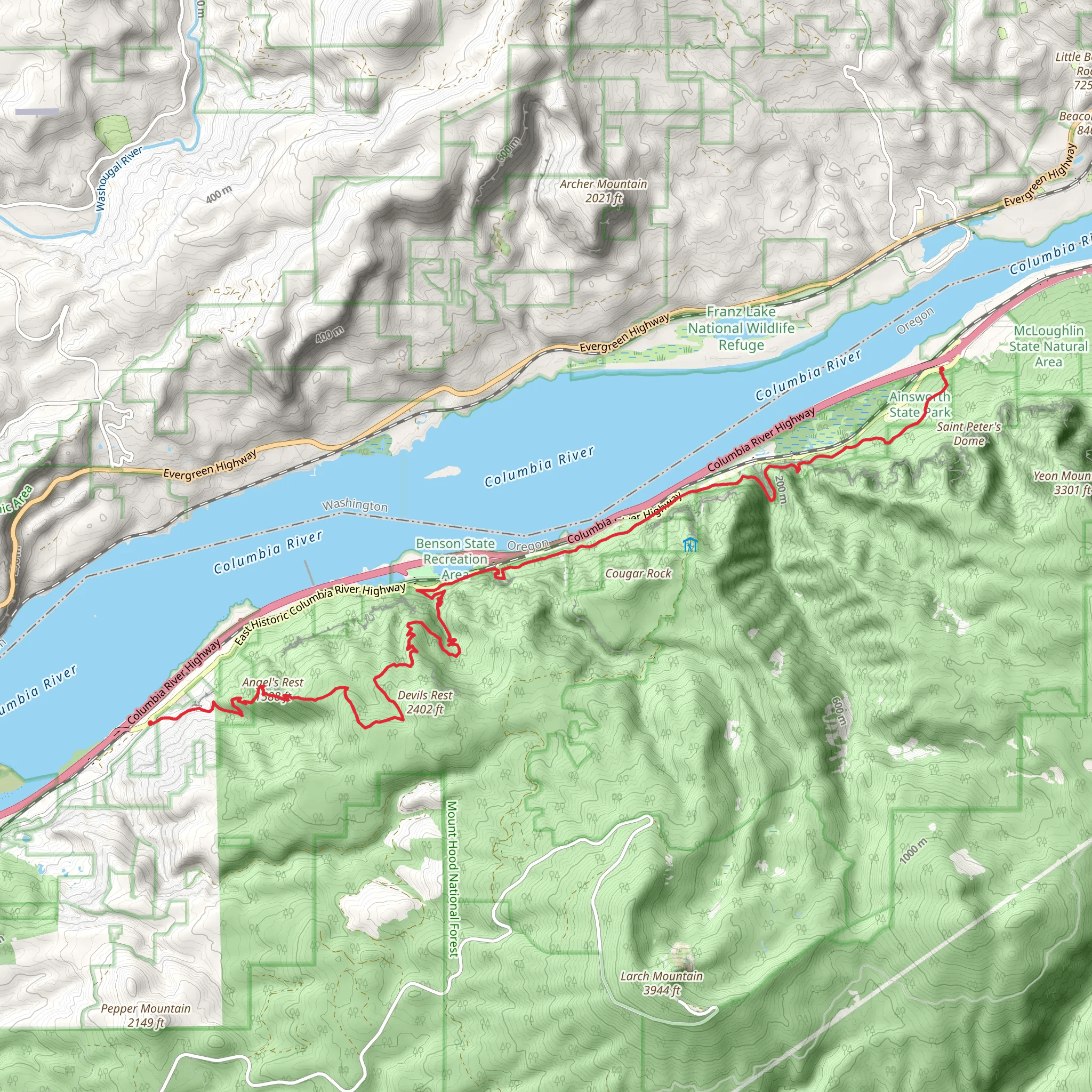 Angel's Rest, Oneonta and Gorge Trail mobile static map